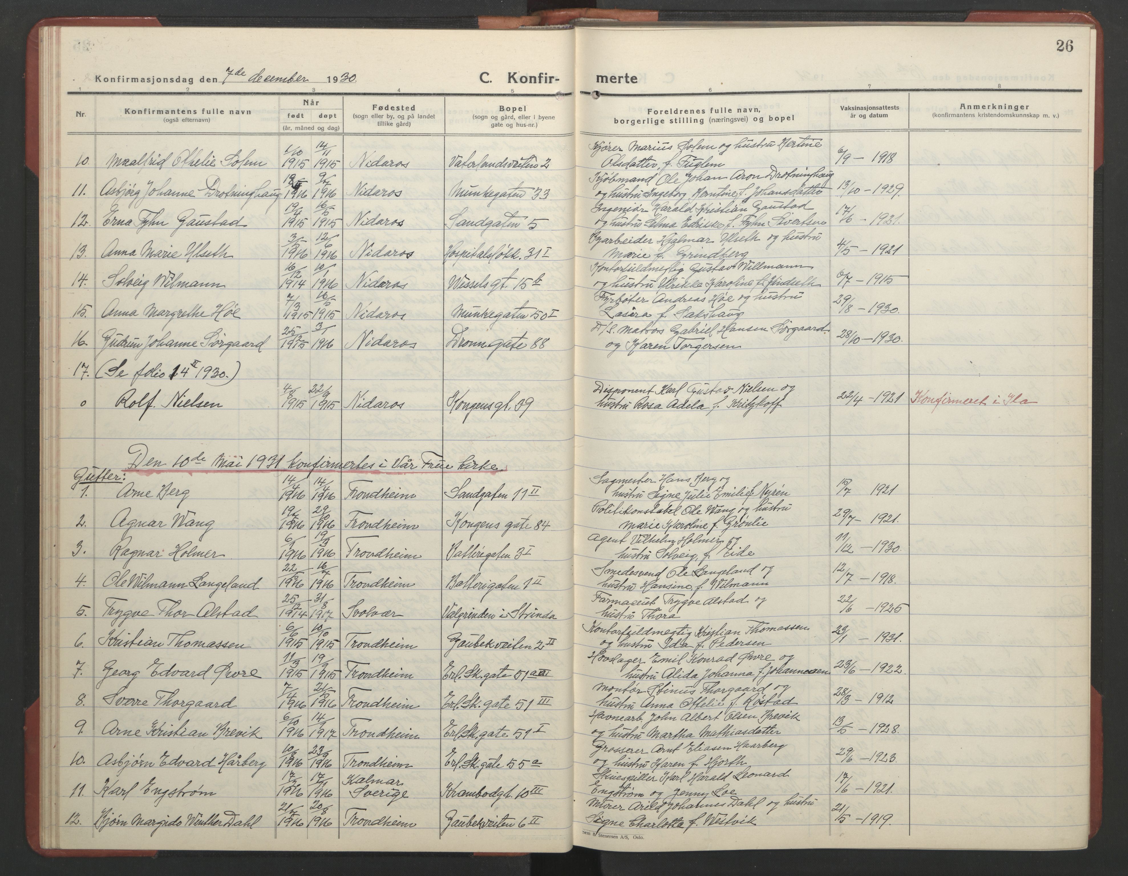 Ministerialprotokoller, klokkerbøker og fødselsregistre - Sør-Trøndelag, SAT/A-1456/602/L0151: Parish register (copy) no. 602C19, 1925-1951, p. 26