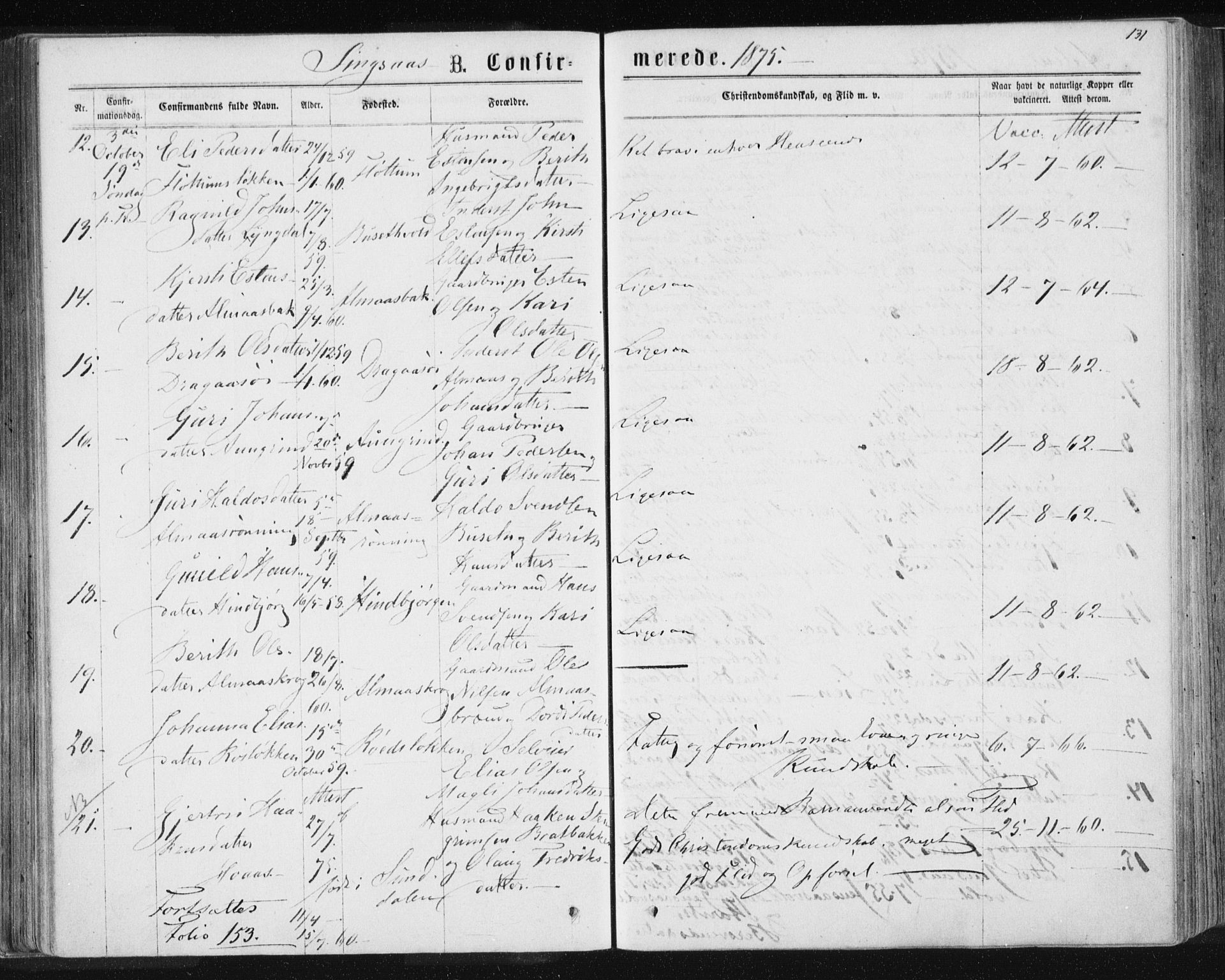 Ministerialprotokoller, klokkerbøker og fødselsregistre - Sør-Trøndelag, AV/SAT-A-1456/685/L0970: Parish register (official) no. 685A08 /2, 1870-1878, p. 131