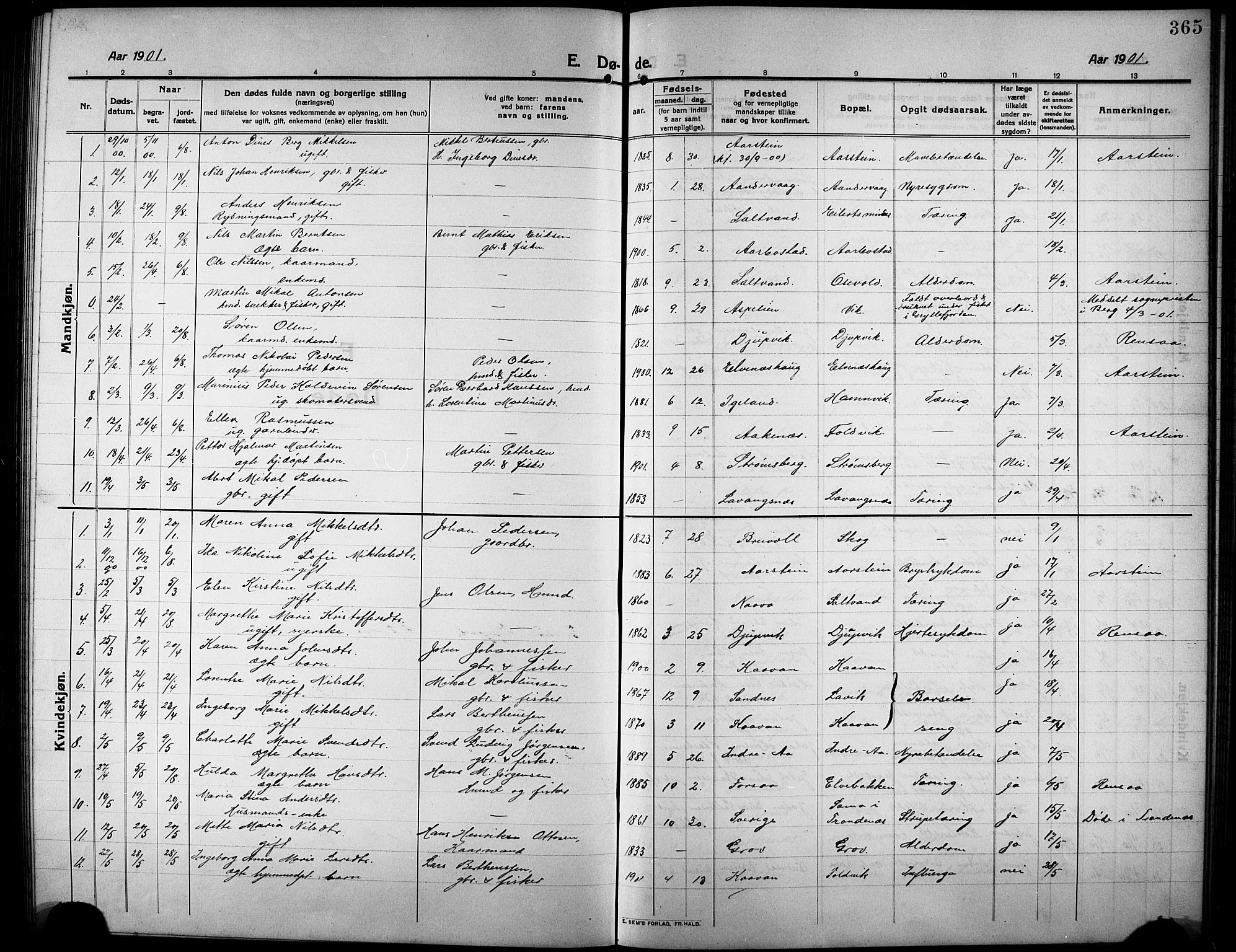 Ibestad sokneprestembete, SATØ/S-0077/H/Ha/Hab/L0009klokker: Parish register (copy) no. 9, 1902-1914, p. 365
