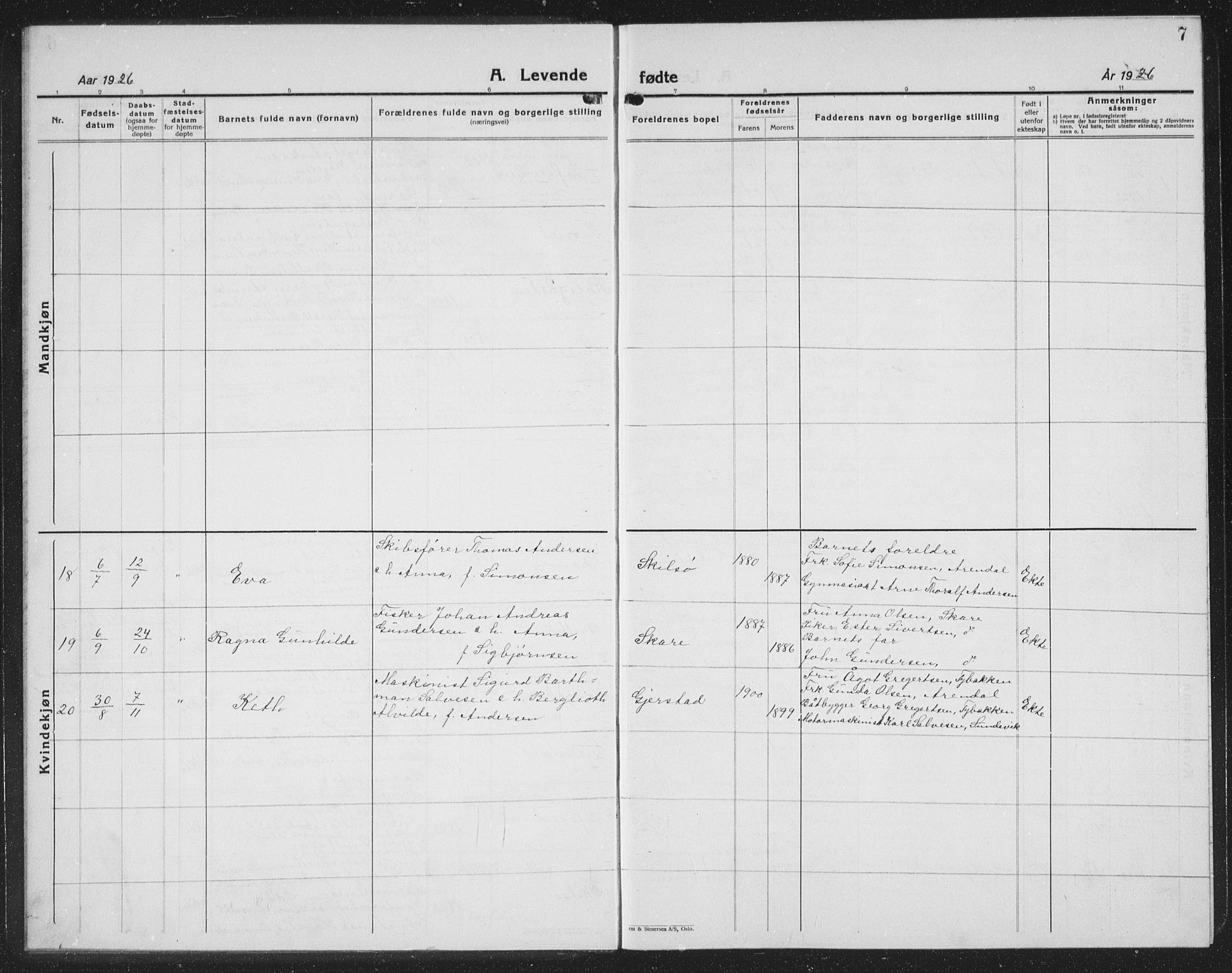 Tromøy sokneprestkontor, SAK/1111-0041/F/Fb/L0008: Parish register (copy) no. B 8, 1925-1938, p. 7