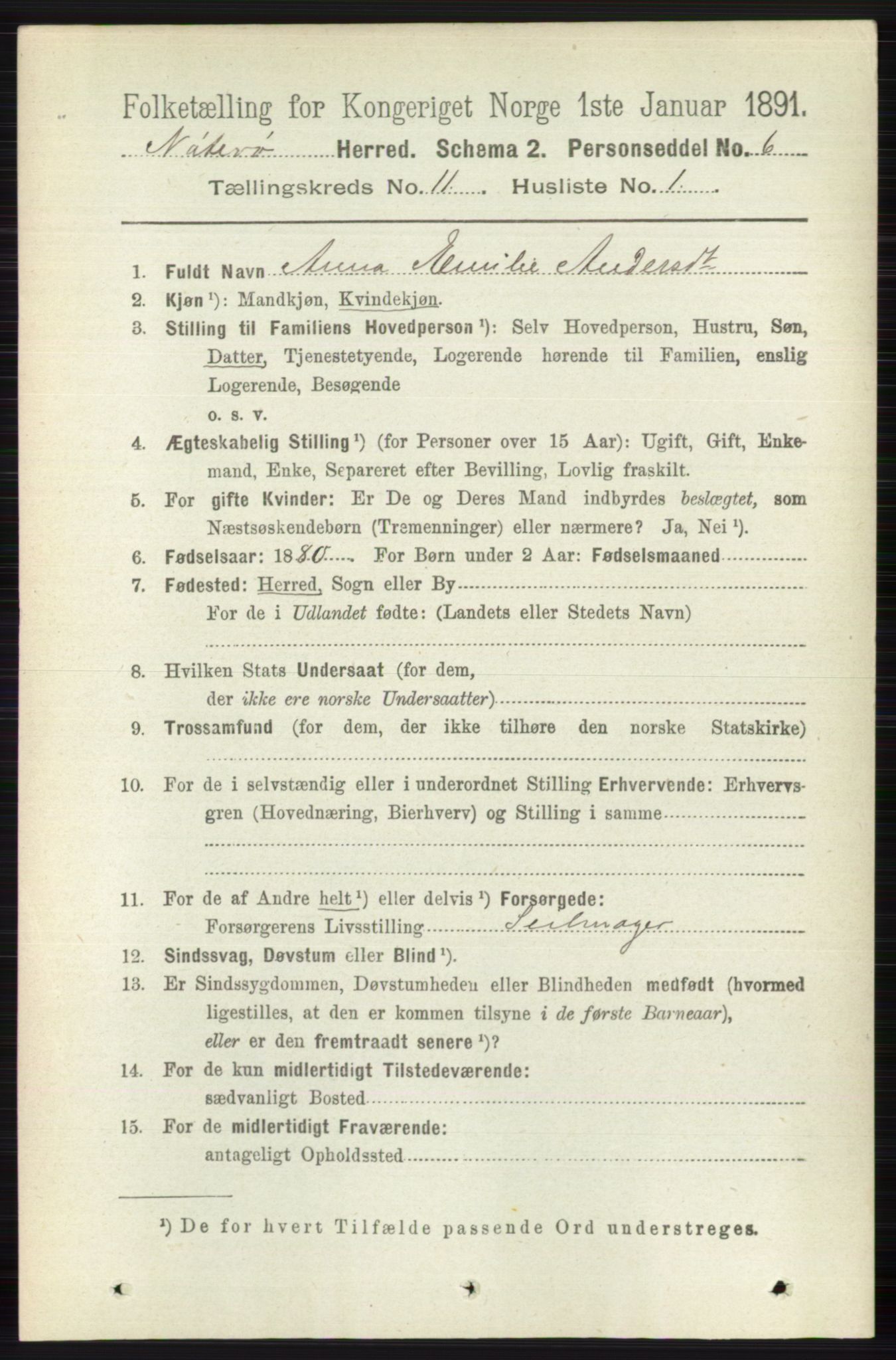 RA, 1891 census for 0722 Nøtterøy, 1891, p. 5818