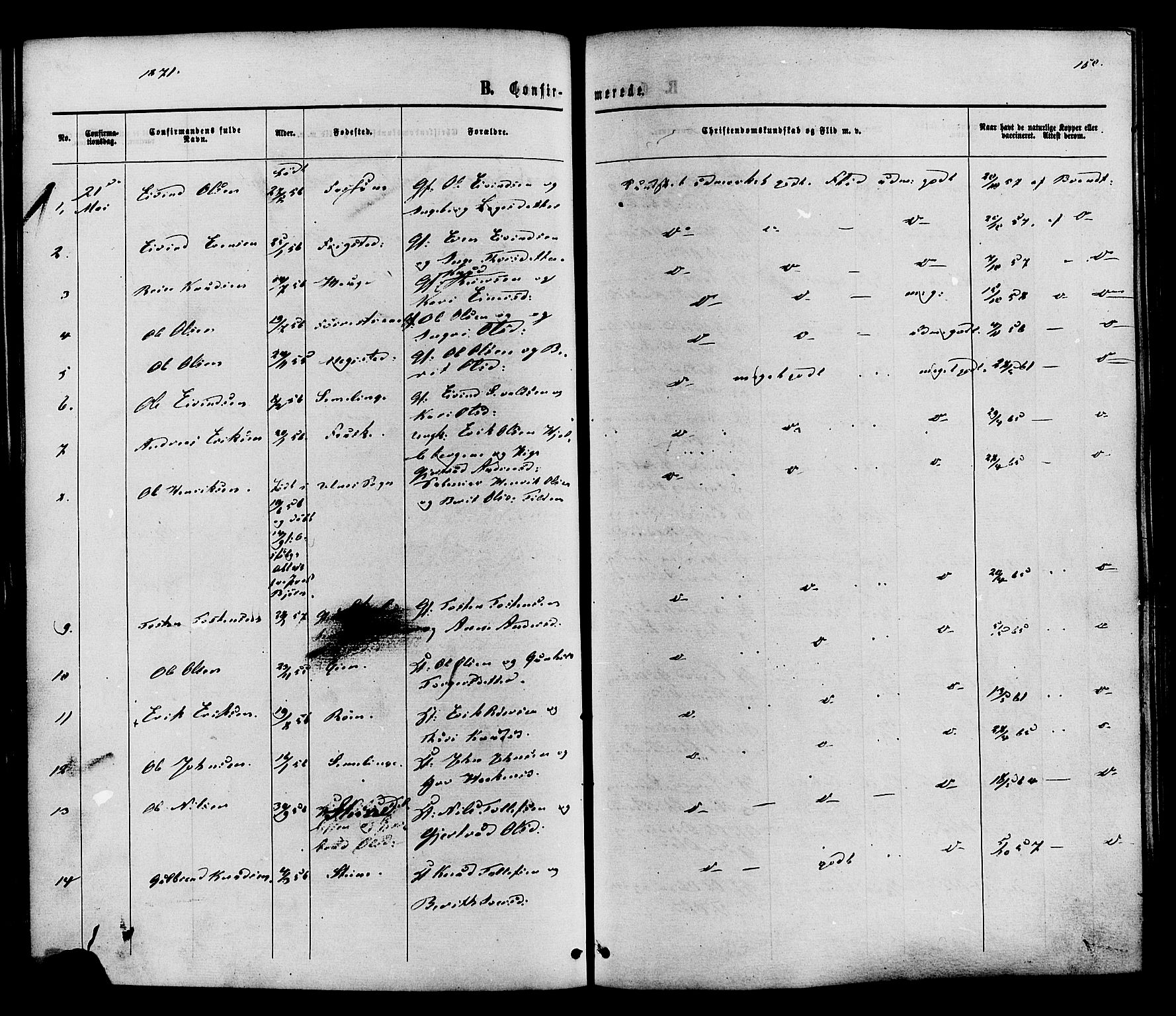 Vestre Slidre prestekontor, SAH/PREST-136/H/Ha/Haa/L0003: Parish register (official) no. 3, 1865-1880, p. 150
