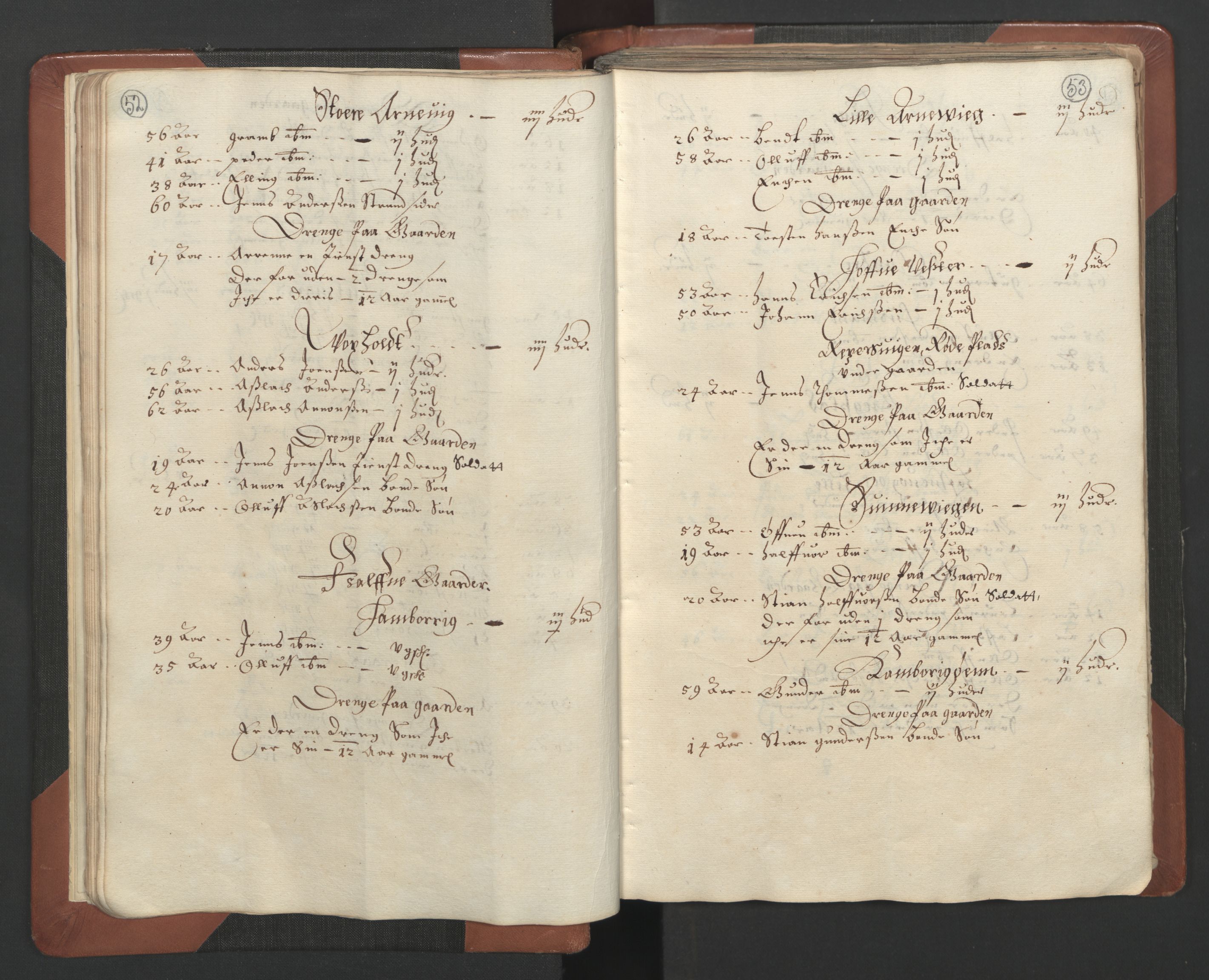 RA, Bailiff's Census 1664-1666, no. 7: Nedenes fogderi, 1664-1666, p. 52-53