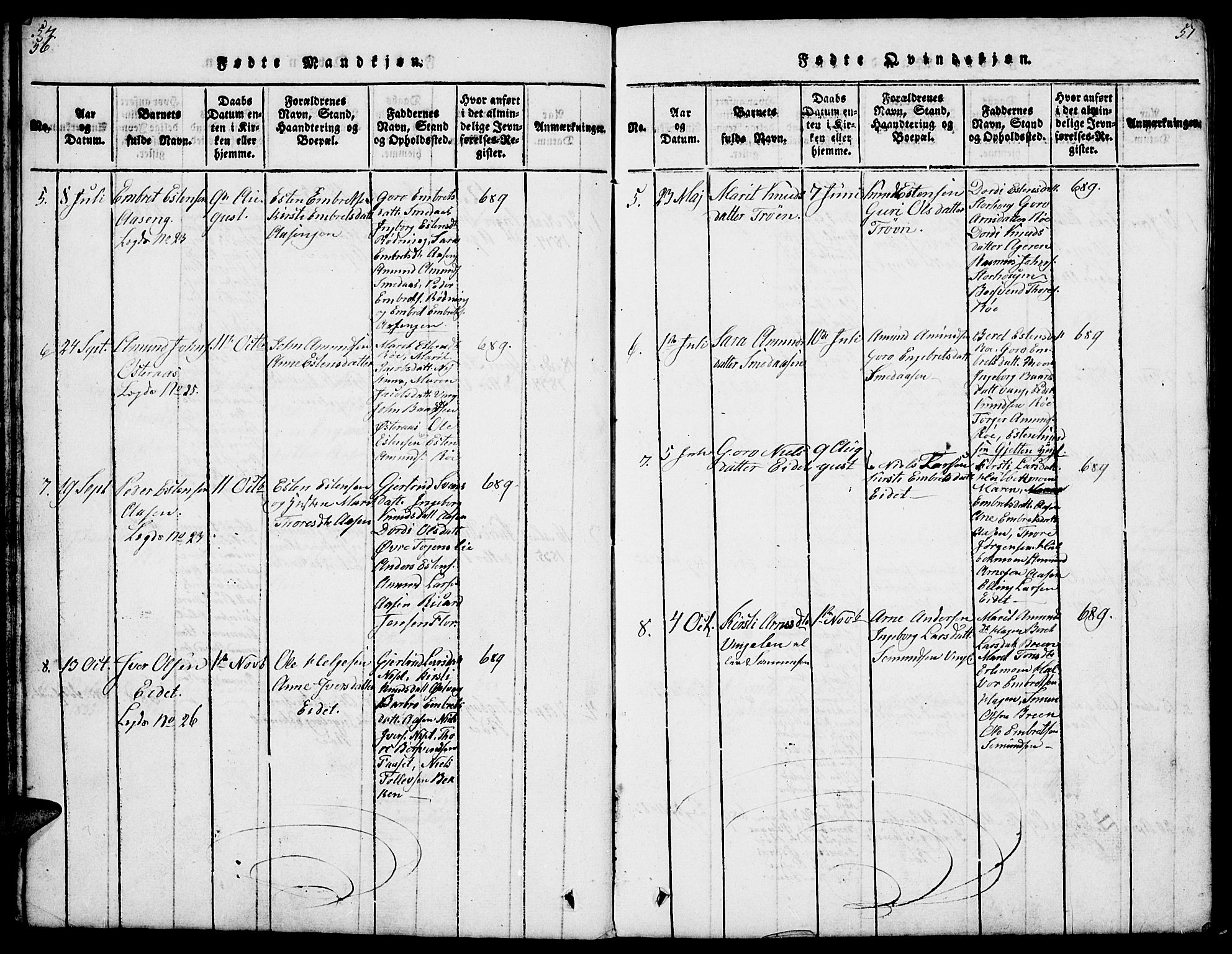 Tolga prestekontor, SAH/PREST-062/L/L0003: Parish register (copy) no. 3, 1815-1862, p. 56-57