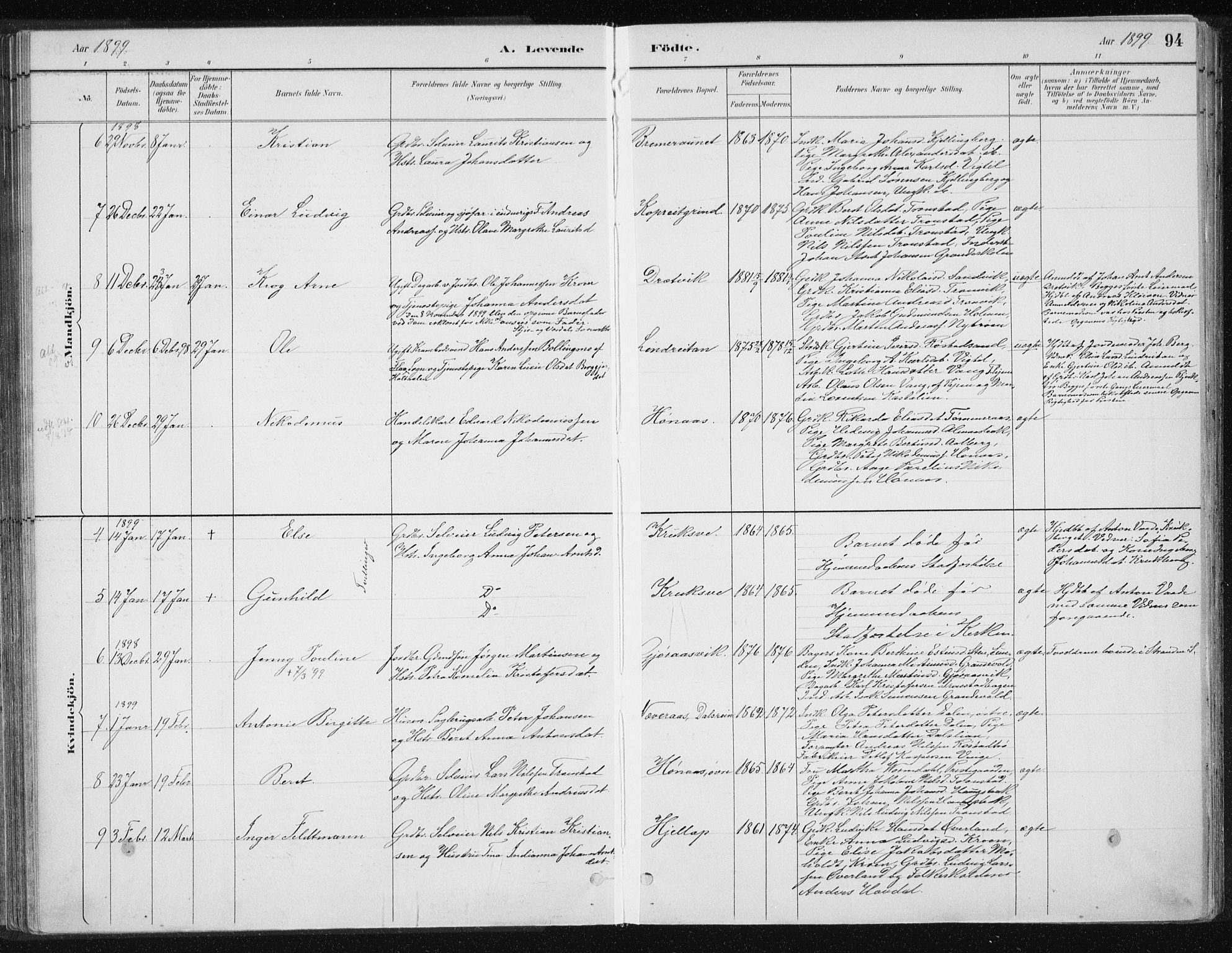 Ministerialprotokoller, klokkerbøker og fødselsregistre - Nord-Trøndelag, SAT/A-1458/701/L0010: Parish register (official) no. 701A10, 1883-1899, p. 94