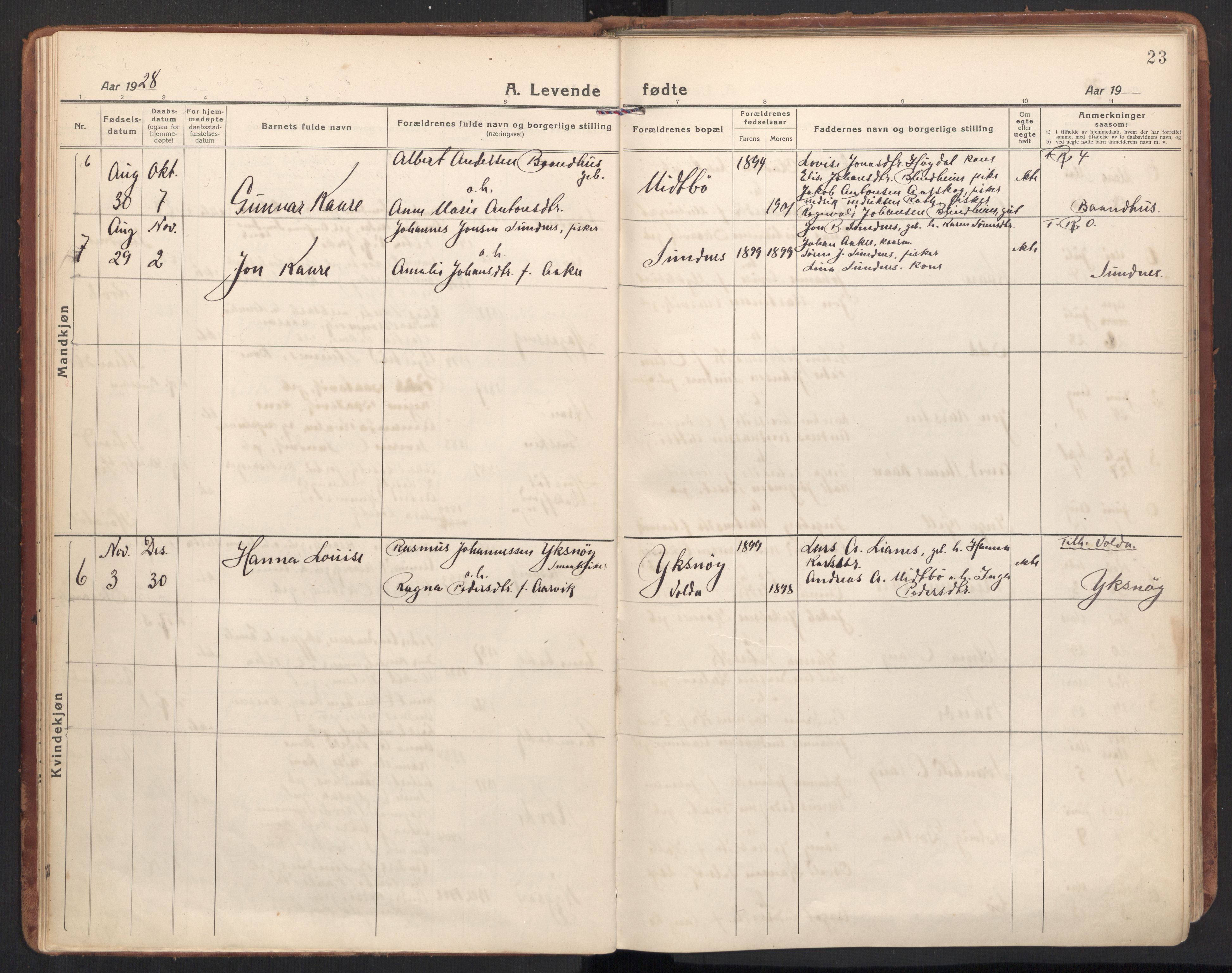 Ministerialprotokoller, klokkerbøker og fødselsregistre - Møre og Romsdal, SAT/A-1454/504/L0058: Parish register (official) no. 504A05, 1920-1940, p. 23