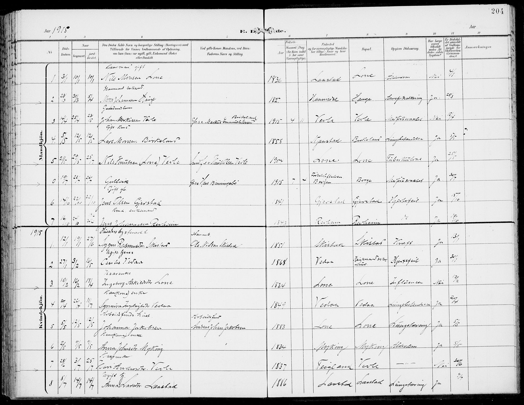 Haus sokneprestembete, SAB/A-75601/H/Haa: Parish register (official) no. C  2, 1900-1915, p. 204