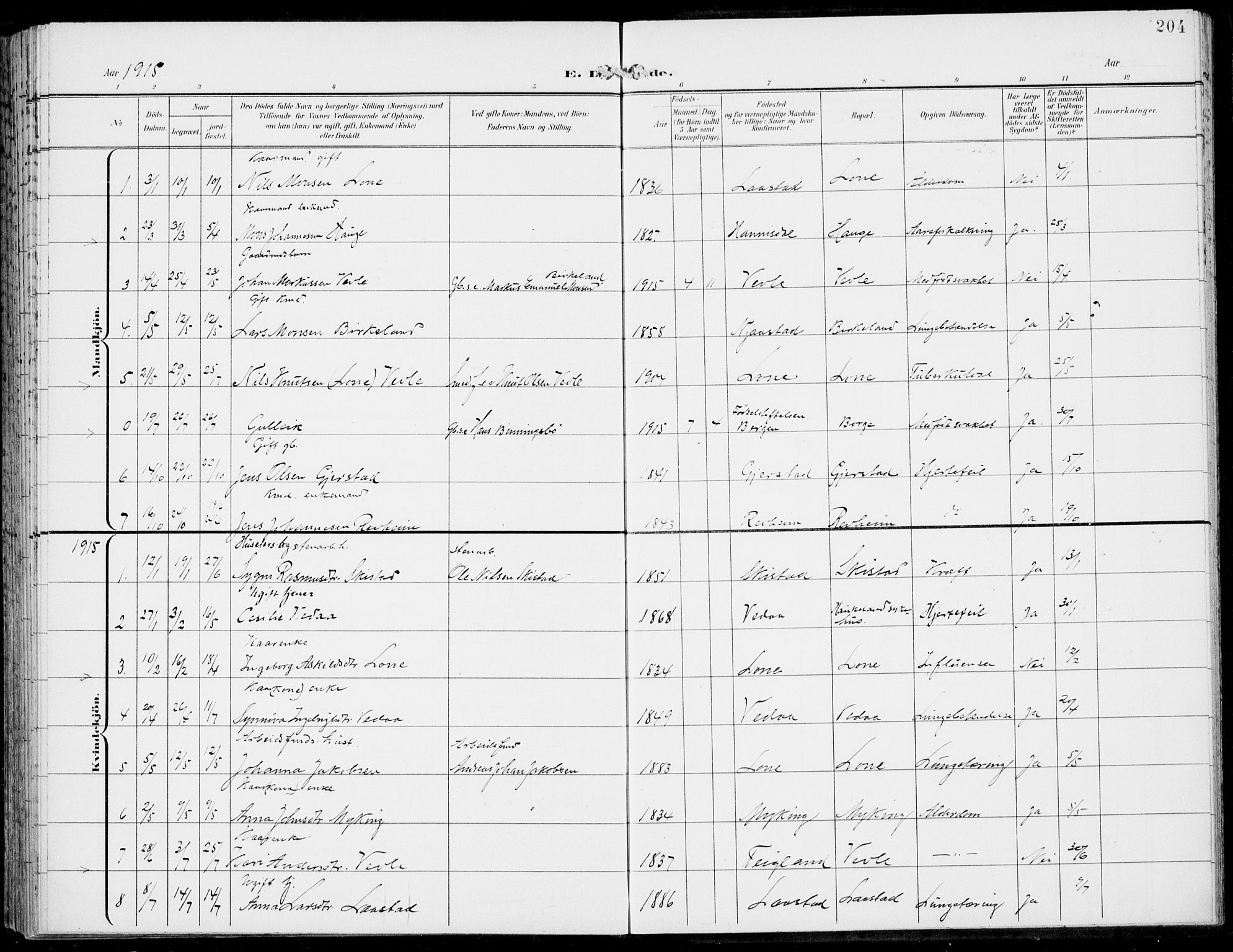 Haus sokneprestembete, AV/SAB-A-75601/H/Haa: Parish register (official) no. C  2, 1900-1915, p. 204