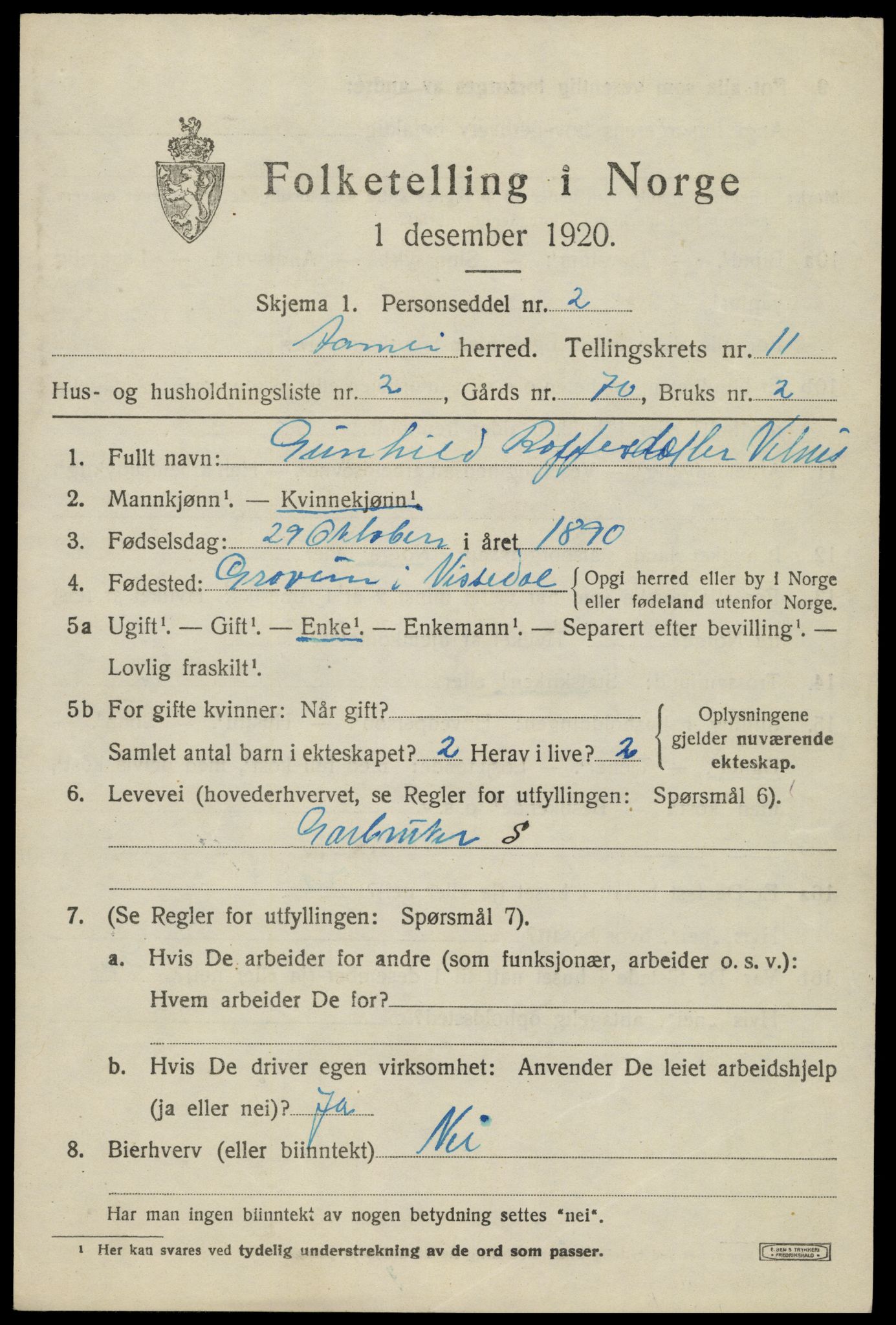 SAK, 1920 census for Åmli, 1920, p. 4207