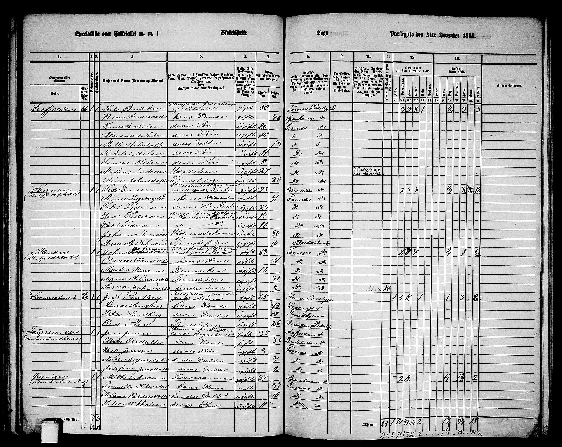 RA, 1865 census for Fosnes, 1865, p. 58