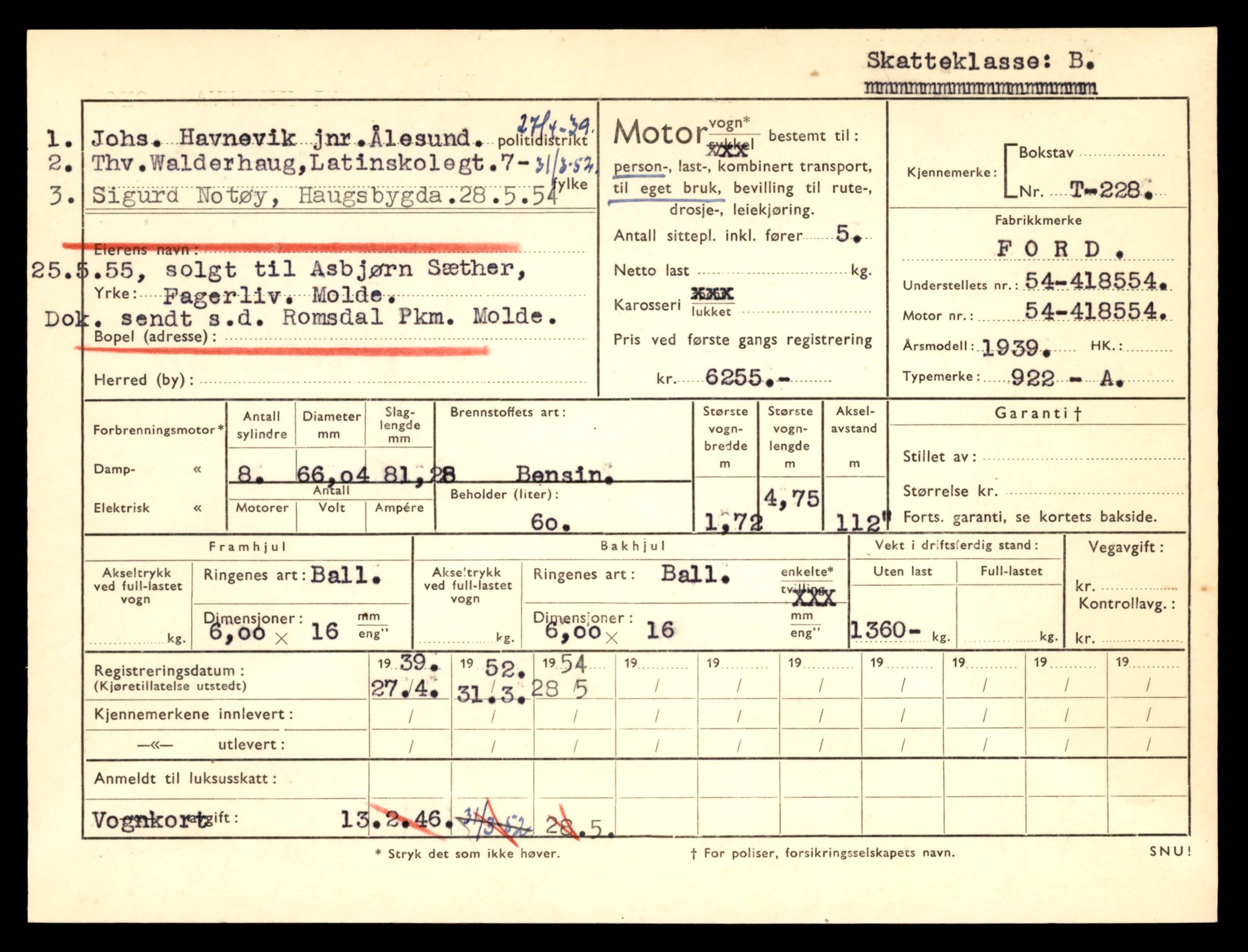 Møre og Romsdal vegkontor - Ålesund trafikkstasjon, AV/SAT-A-4099/F/Fe/L0002: Registreringskort for kjøretøy T 128 - T 231, 1927-1998, p. 2904