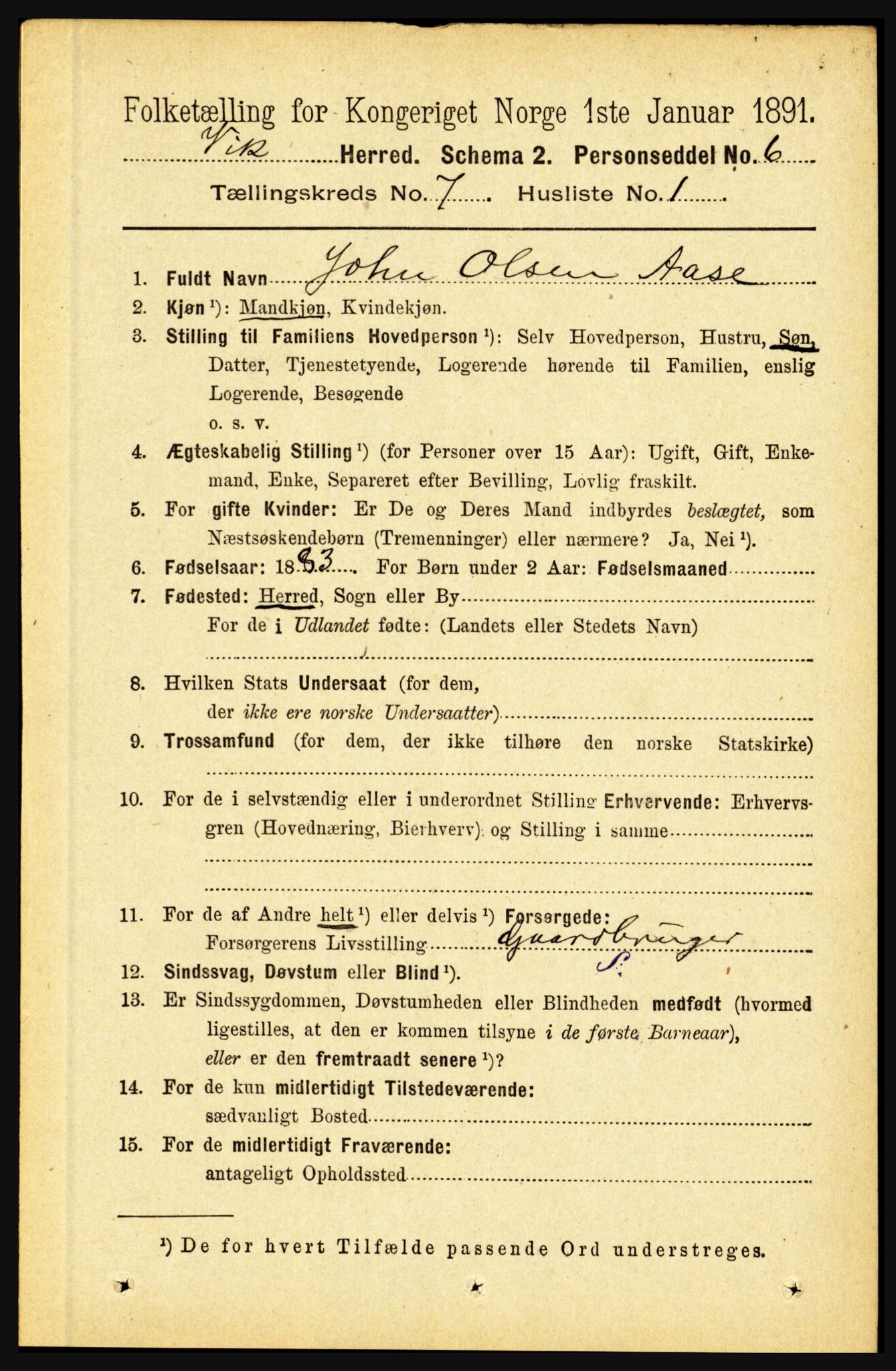 RA, 1891 census for 1417 Vik, 1891, p. 3232