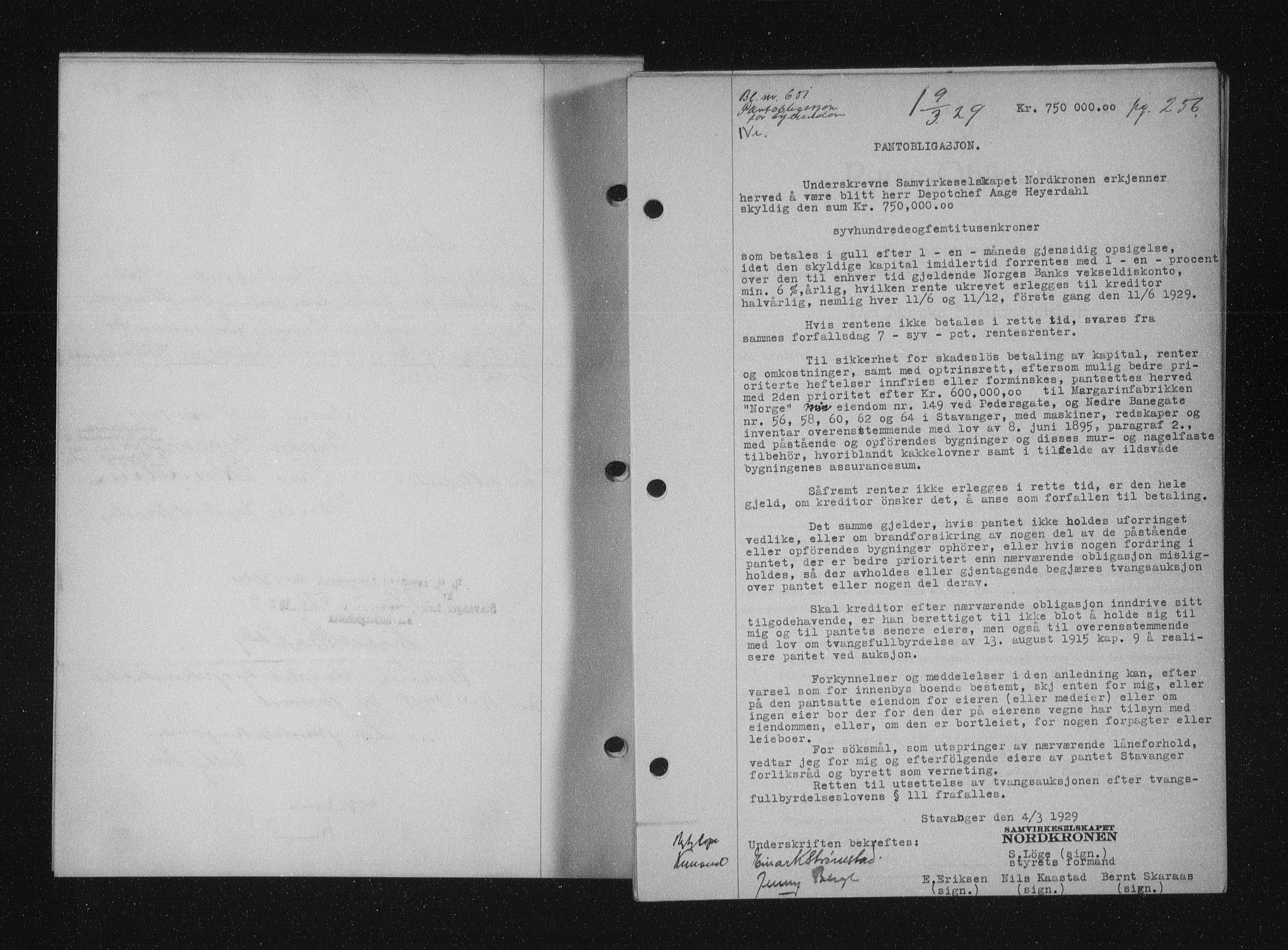 Stavanger byfogd, AV/SAST-A-101408/001/4/41/410/410BB/L0055: Mortgage book no. 43, 1928-1929, Deed date: 09.03.1929