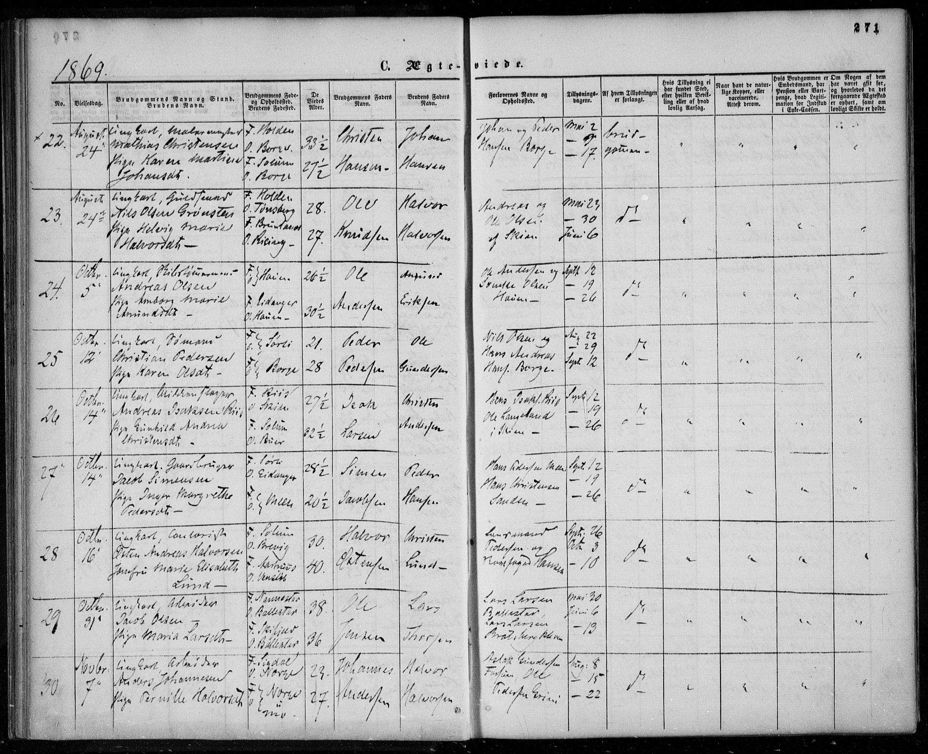 Gjerpen kirkebøker, SAKO/A-265/F/Fa/L0008b: Parish register (official) no. I 8B, 1857-1871, p. 271