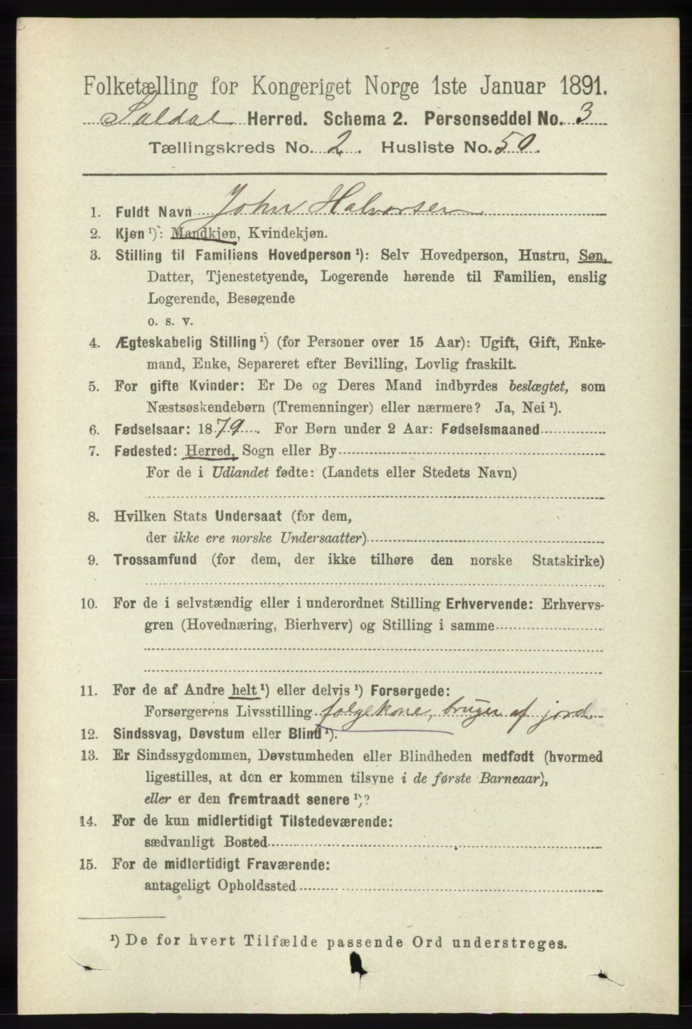 RA, 1891 census for 1134 Suldal, 1891, p. 521