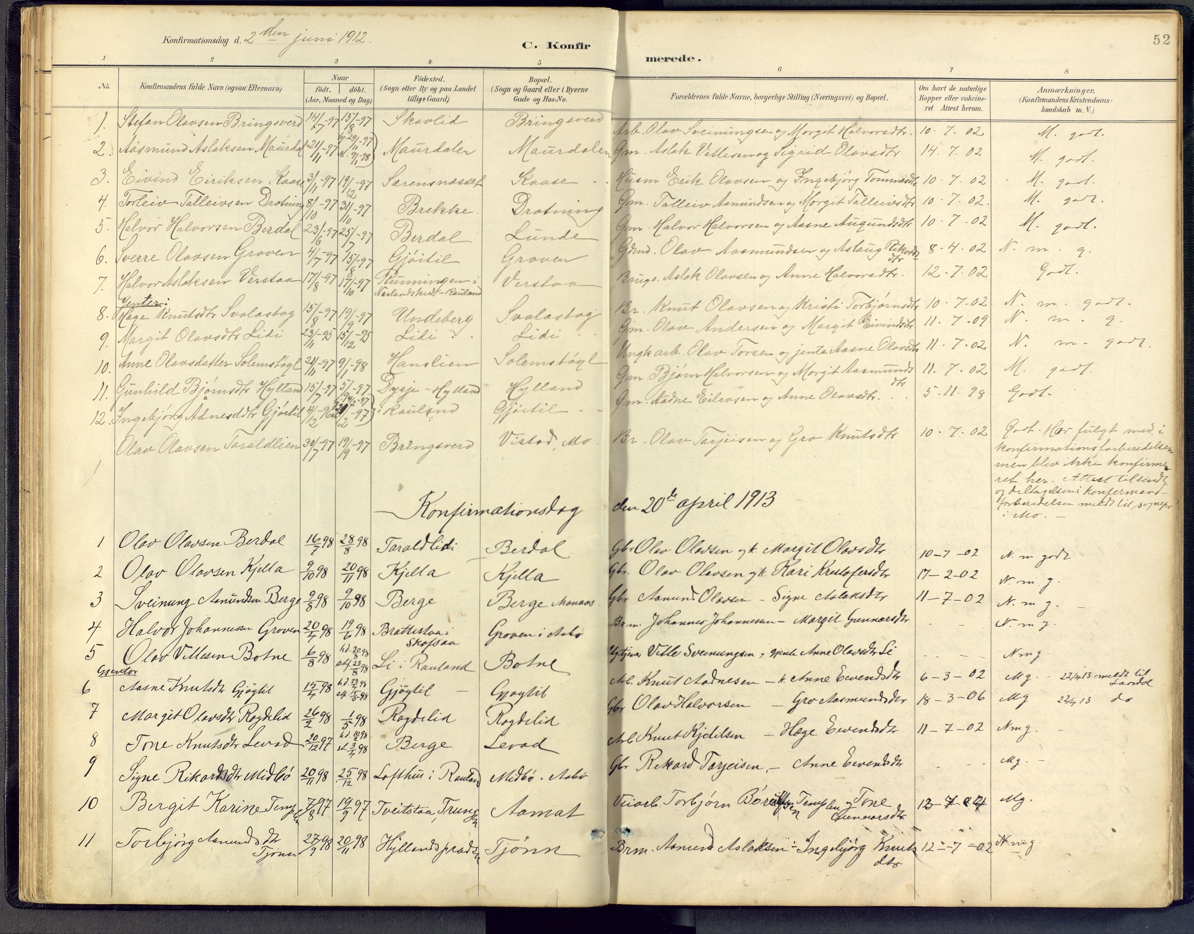 Vinje kirkebøker, SAKO/A-312/F/Fb/L0002: Parish register (official) no. II 2, 1887-1925, p. 52