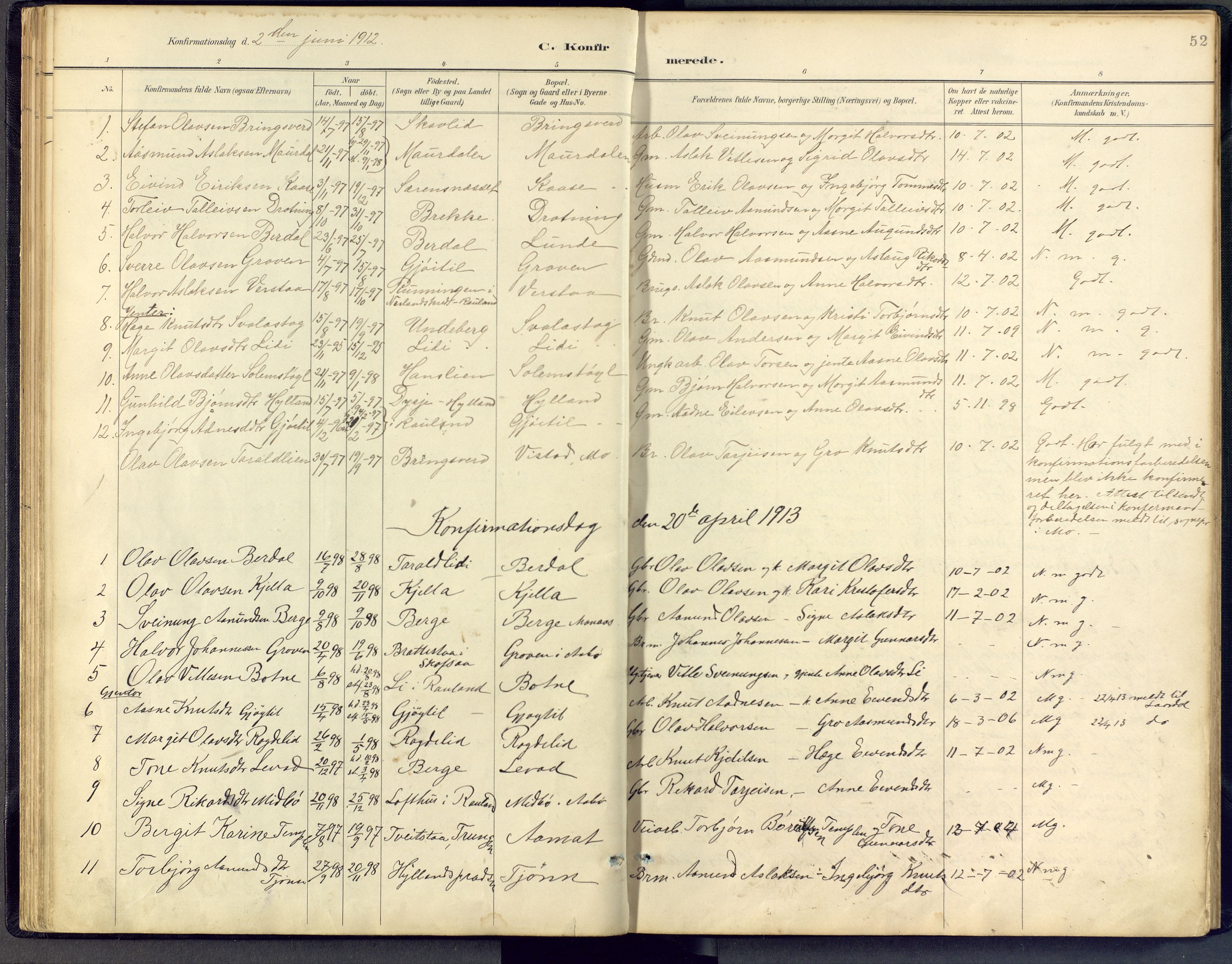 Vinje kirkebøker, AV/SAKO-A-312/F/Fb/L0002: Parish register (official) no. II 2, 1887-1925, p. 52