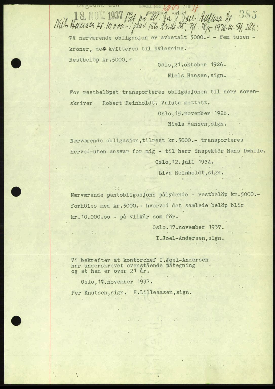 Aker herredsskriveri, SAO/A-10896/G/Gb/Gba/Gbac/L0005: Mortgage book no. B151-152, 1937-1938, Diary no: : 12665/1937