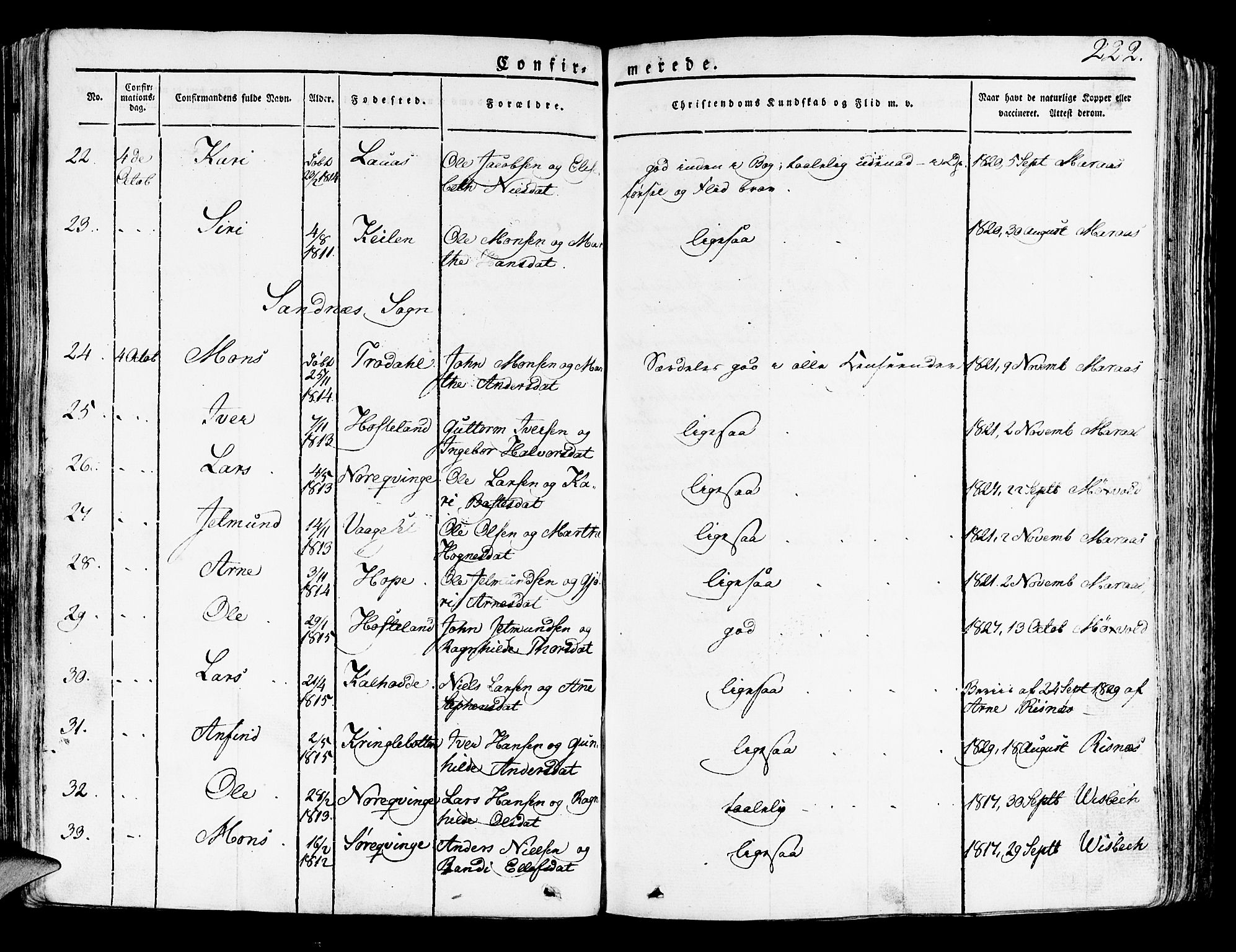 Lindås Sokneprestembete, SAB/A-76701/H/Haa: Parish register (official) no. A 8, 1823-1836, p. 222