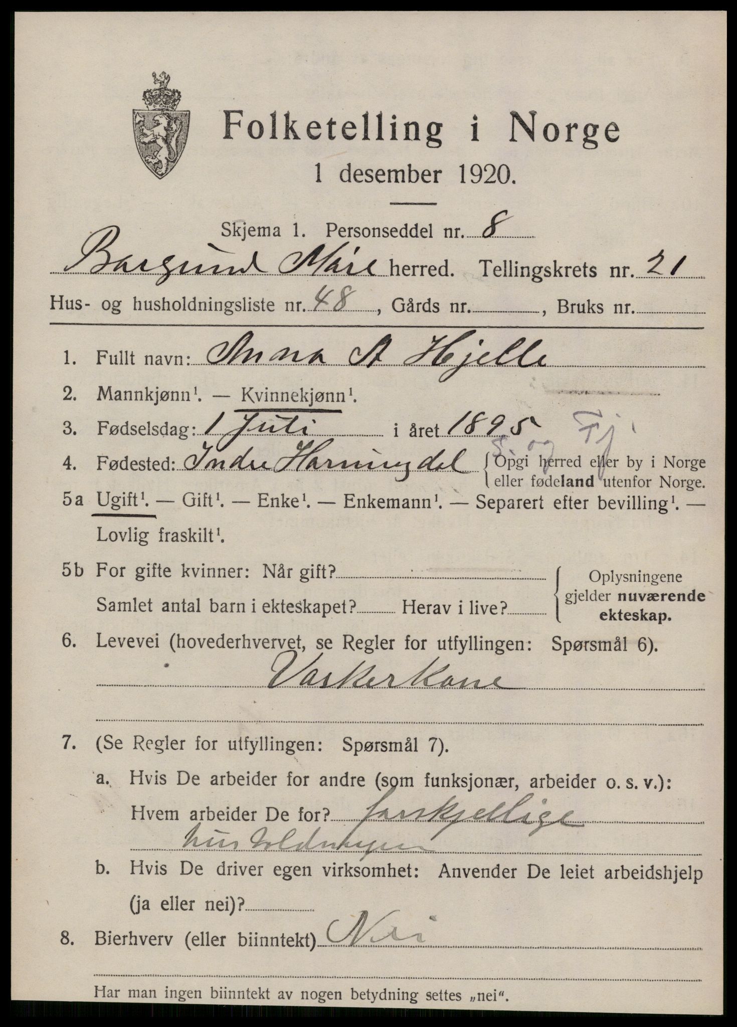 SAT, 1920 census for Borgund, 1920, p. 15048