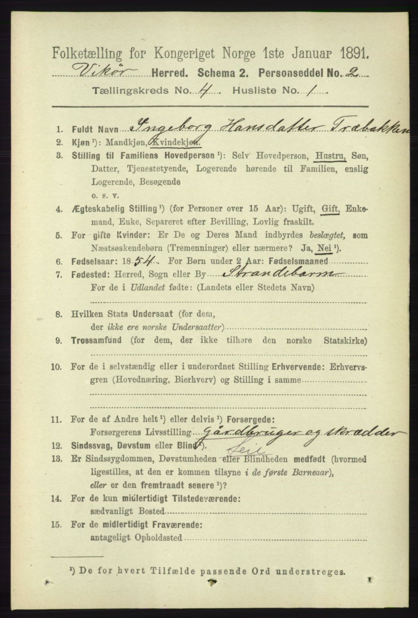 RA, 1891 census for 1238 Vikør, 1891, p. 1086