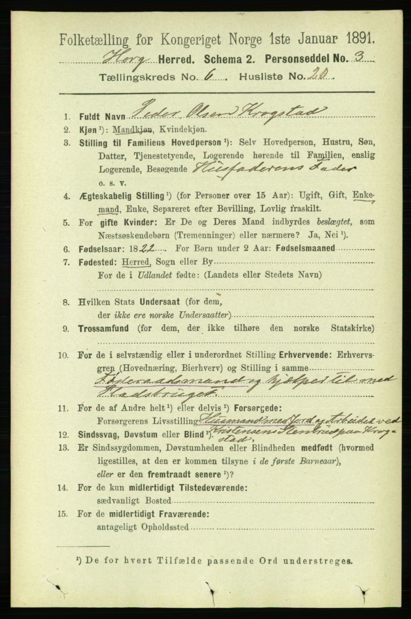 RA, 1891 census for 1650 Horg, 1891, p. 2520