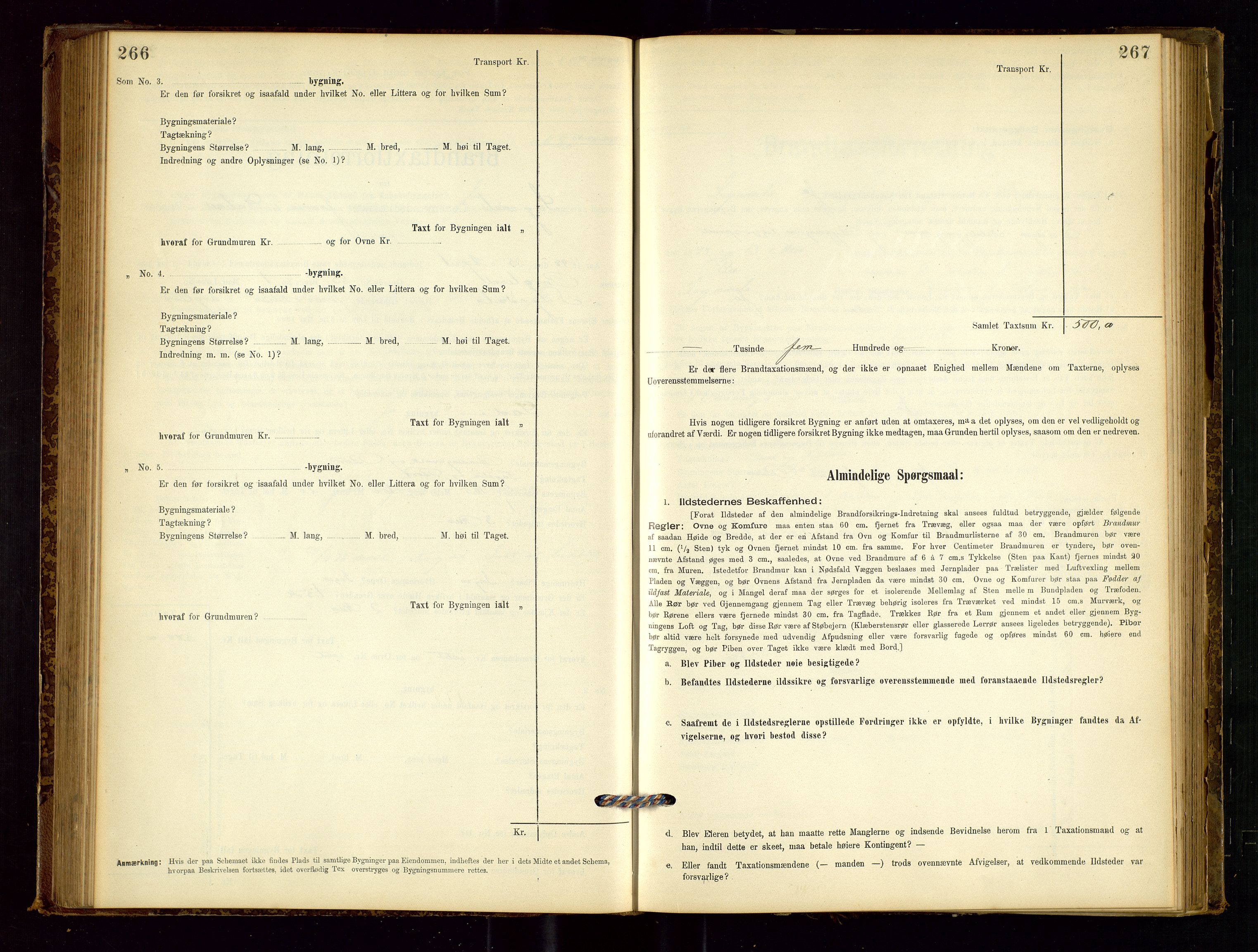 Sokndal lensmannskontor, AV/SAST-A-100417/Gob/L0001: "Brandtaxt-Protokol", 1895-1902, p. 266-267