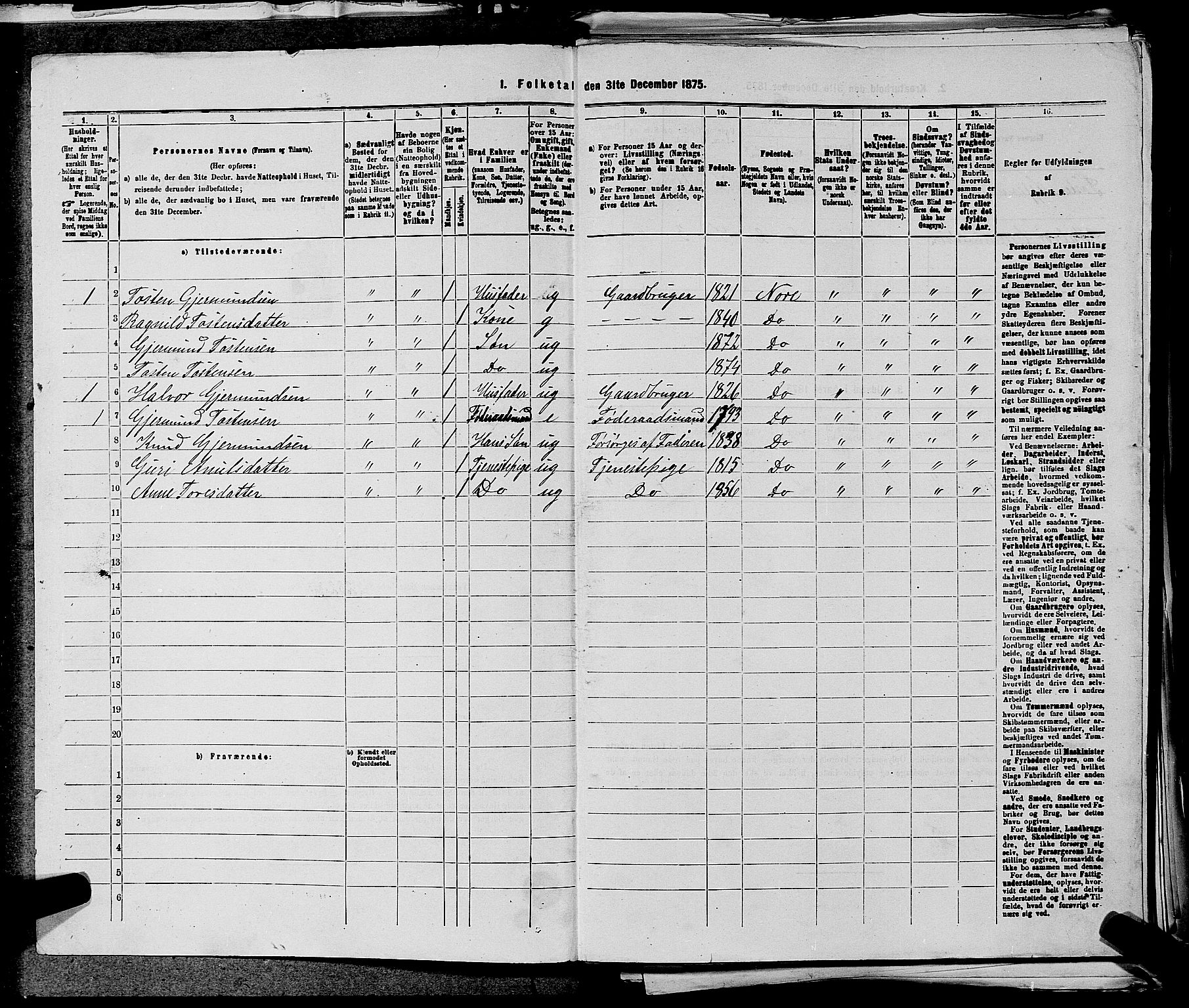 SAKO, 1875 census for 0633P Nore, 1875, p. 1143