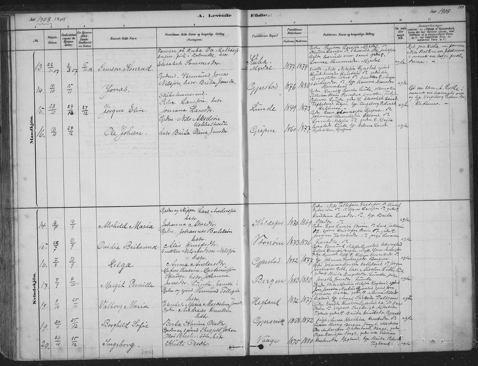 Tysnes sokneprestembete, SAB/A-78601/H/Hab: Parish register (copy) no. B 2, 1878-1918, p. 120