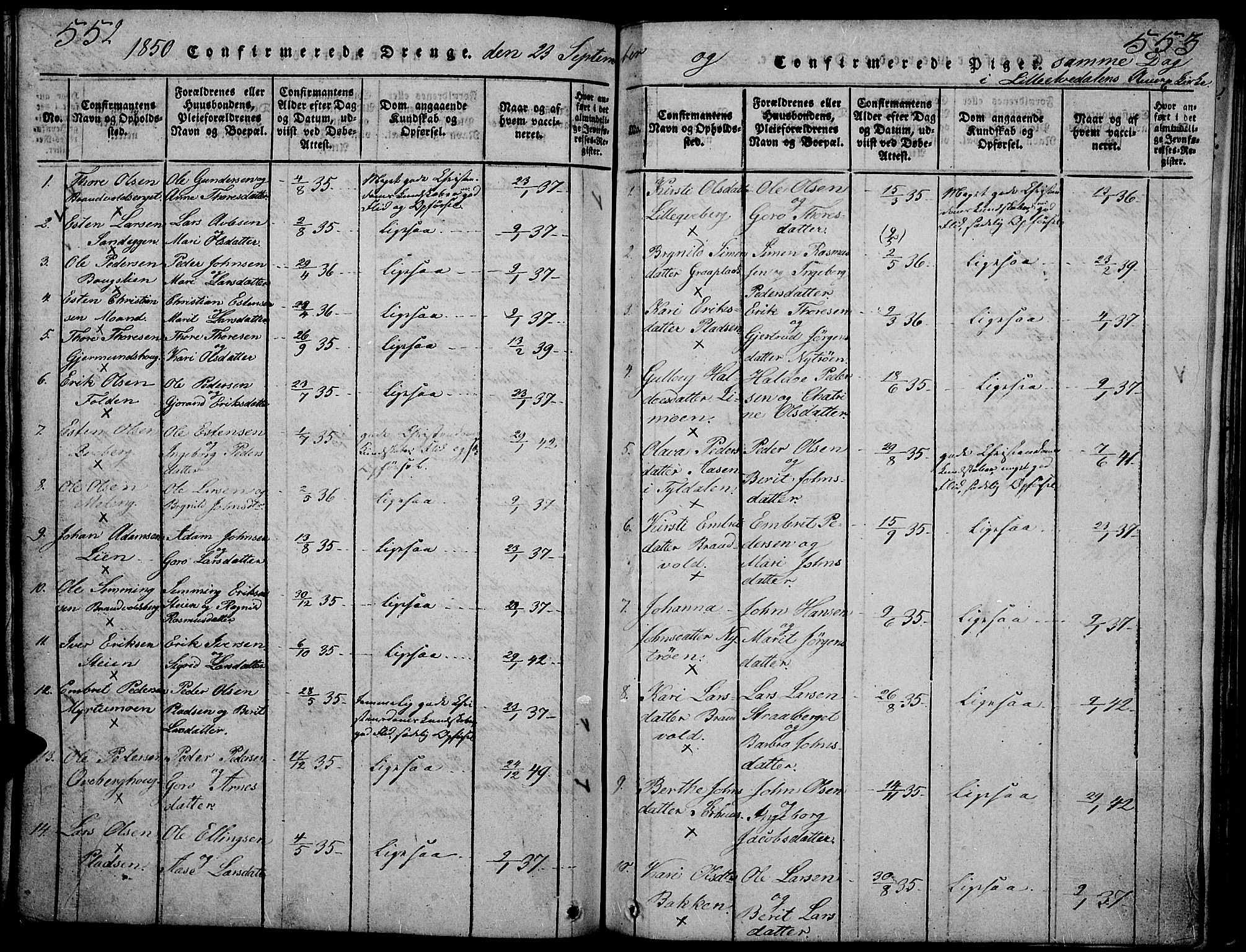Tynset prestekontor, SAH/PREST-058/H/Ha/Hab/L0002: Parish register (copy) no. 2, 1814-1862, p. 552-553