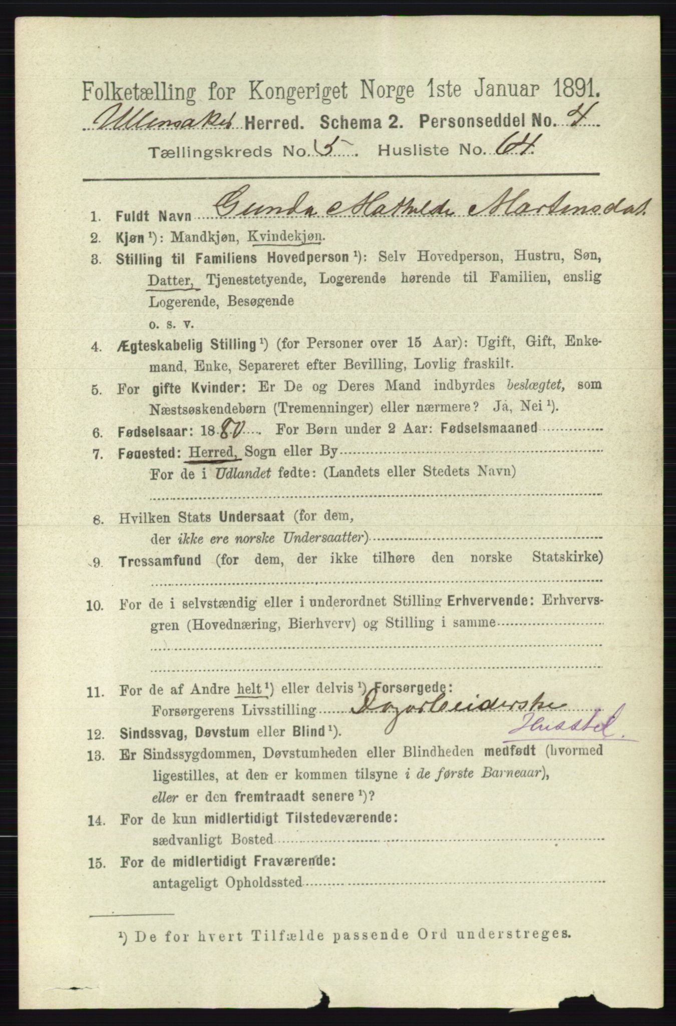 RA, 1891 census for 0235 Ullensaker, 1891, p. 2427