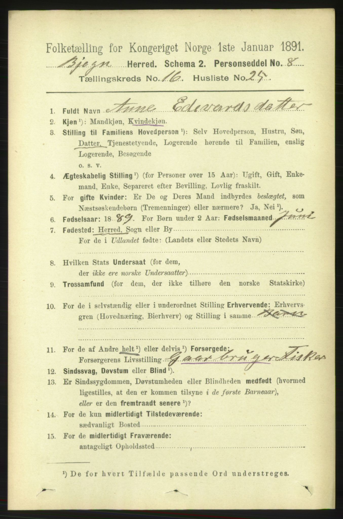 RA, 1891 census for 1627 Bjugn, 1891, p. 4586