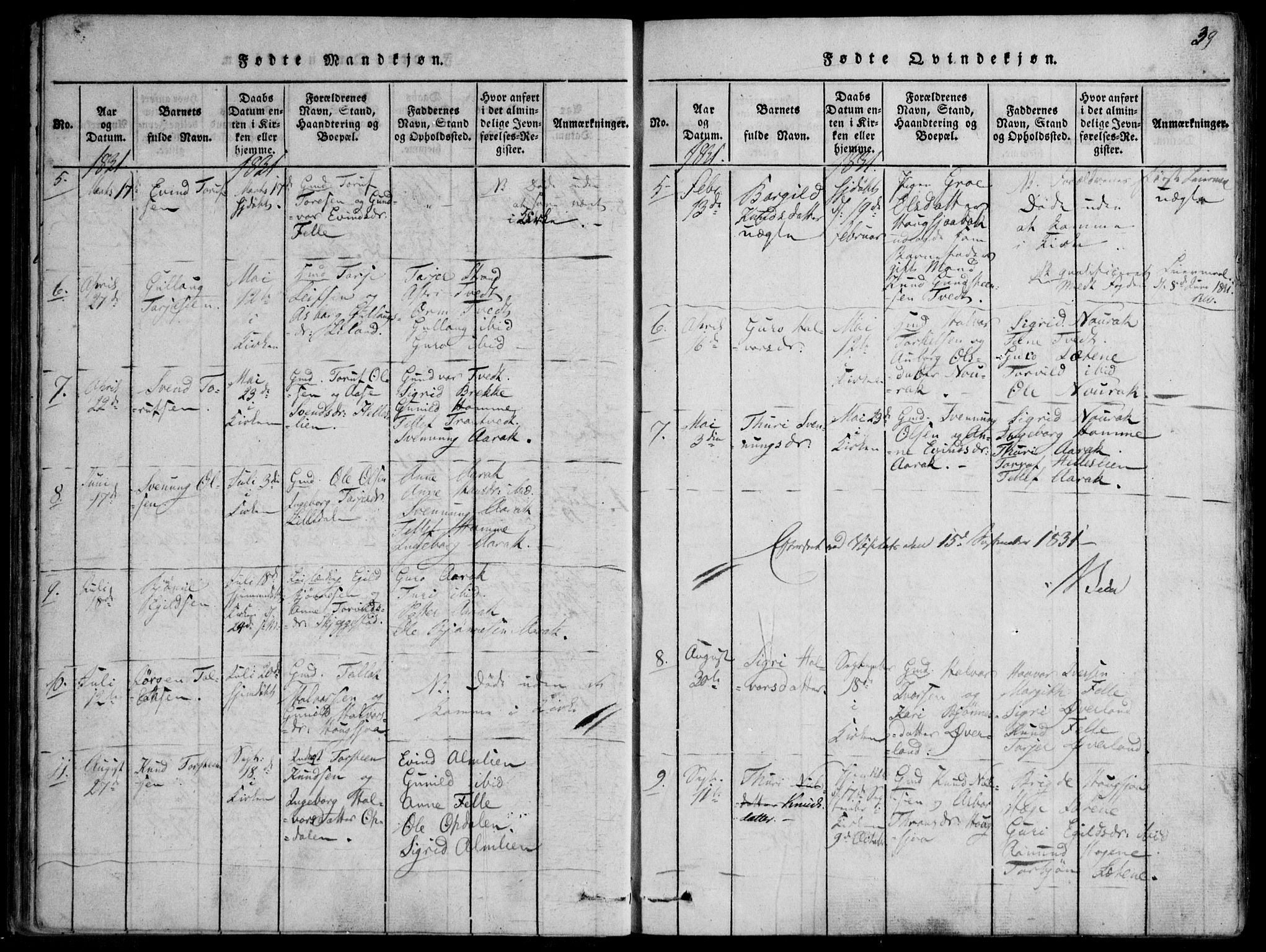 Nissedal kirkebøker, SAKO/A-288/F/Fb/L0001: Parish register (official) no. II 1, 1814-1845, p. 39
