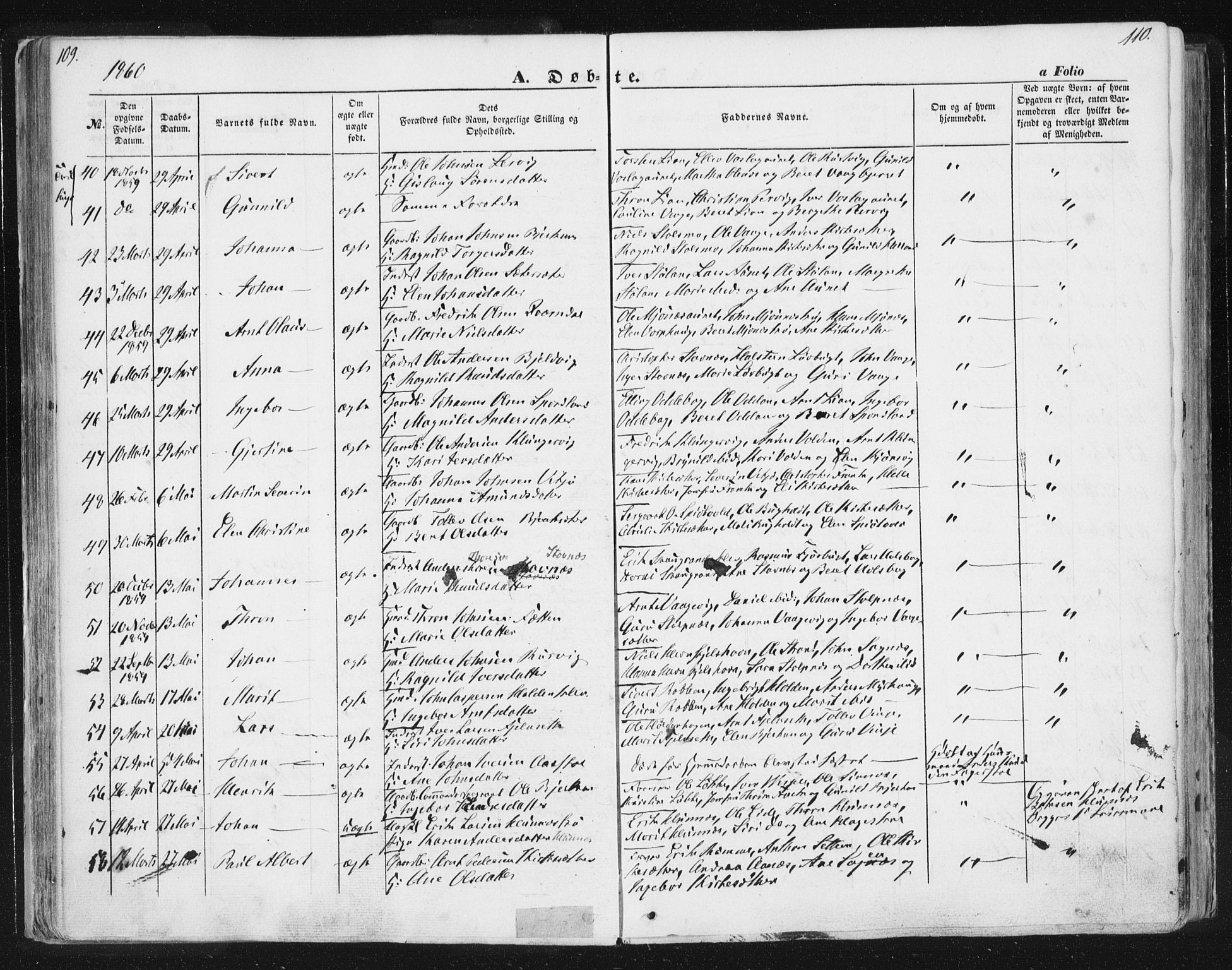 Ministerialprotokoller, klokkerbøker og fødselsregistre - Sør-Trøndelag, AV/SAT-A-1456/630/L0494: Parish register (official) no. 630A07, 1852-1868, p. 109-110