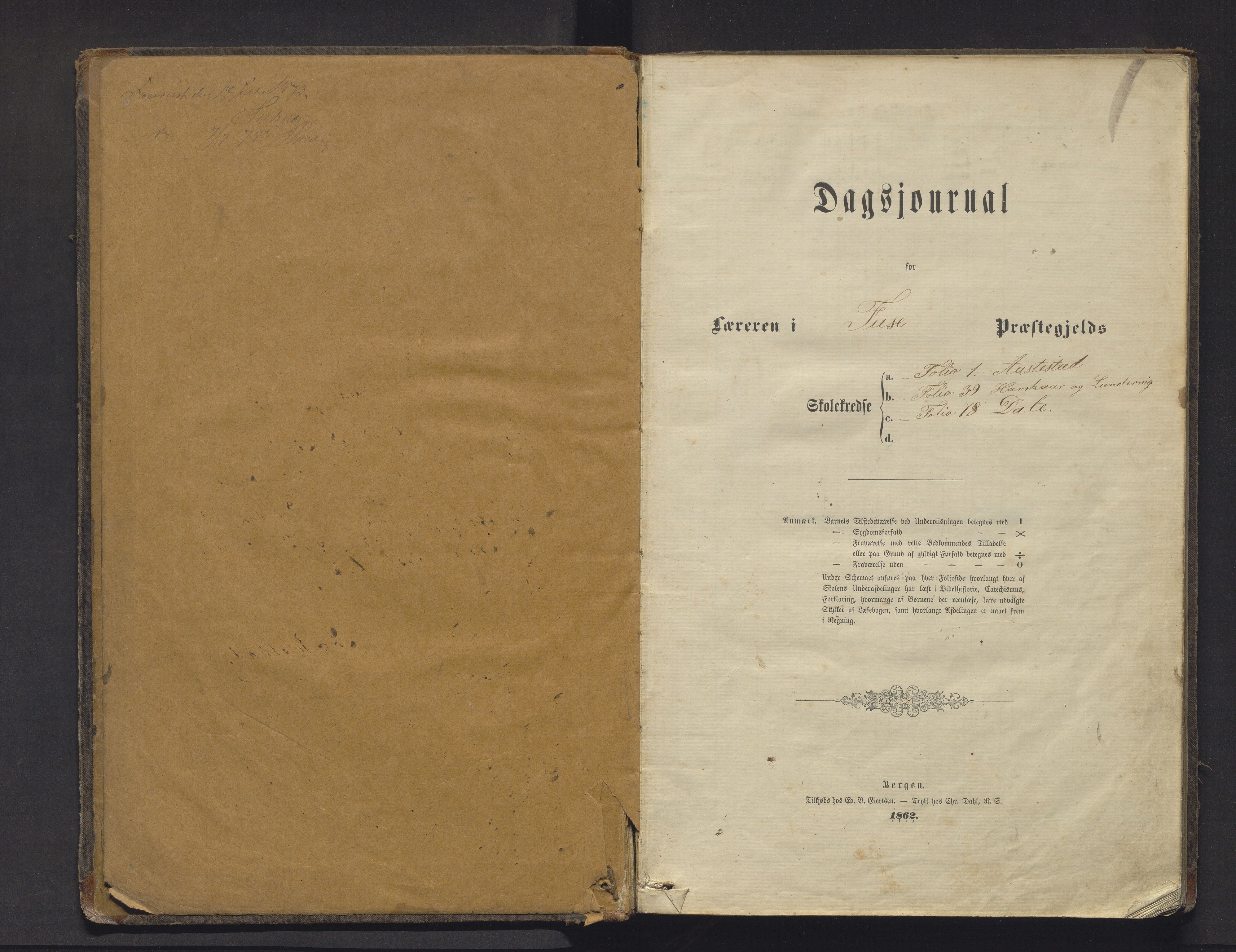 Fusa kommune. Barneskulane, IKAH/1241-231/G/Ga/L0005: Skuledagbok for Austestad, Helland, Dale og Ådland, 1863-1876