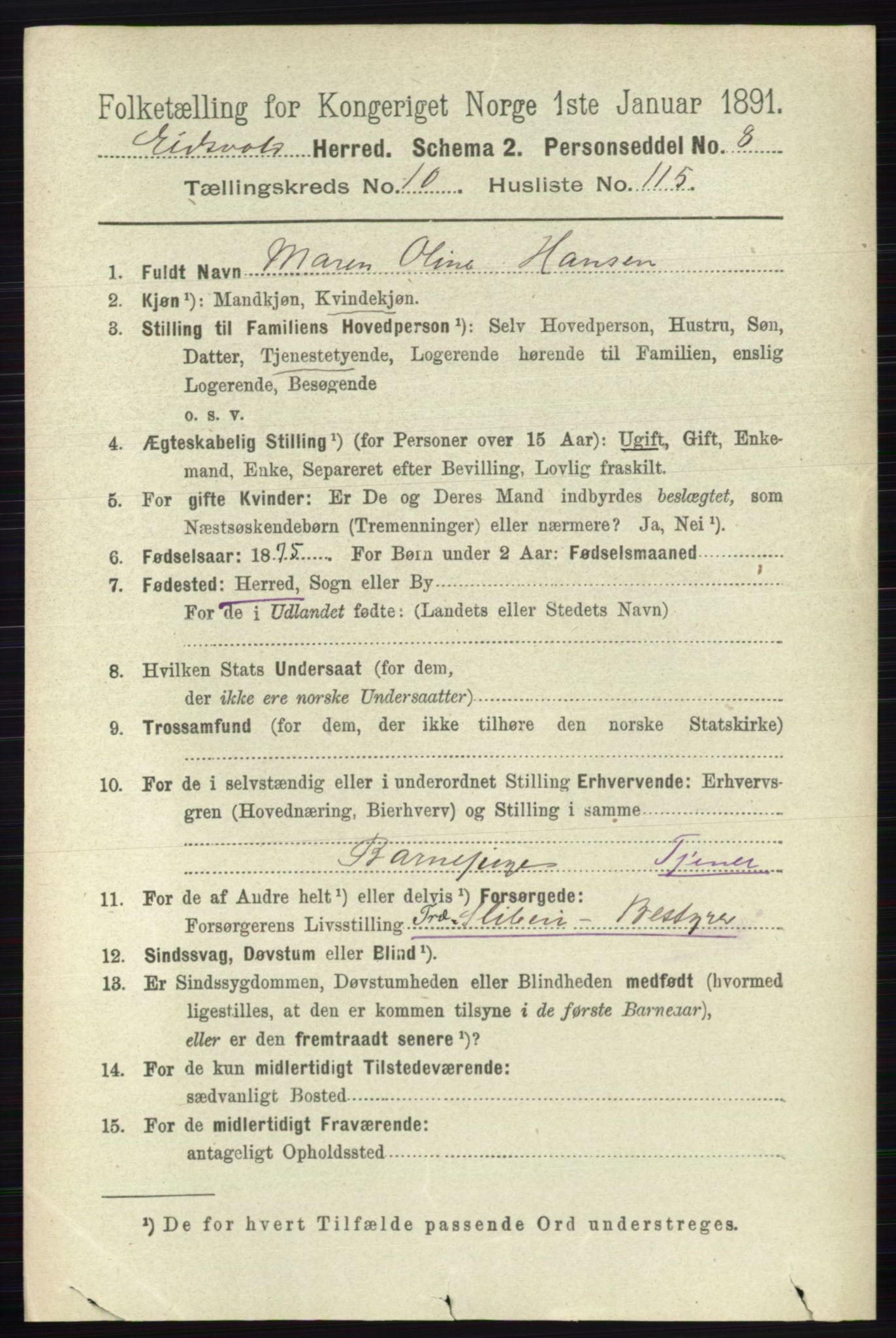 RA, 1891 census for 0237 Eidsvoll, 1891, p. 7567