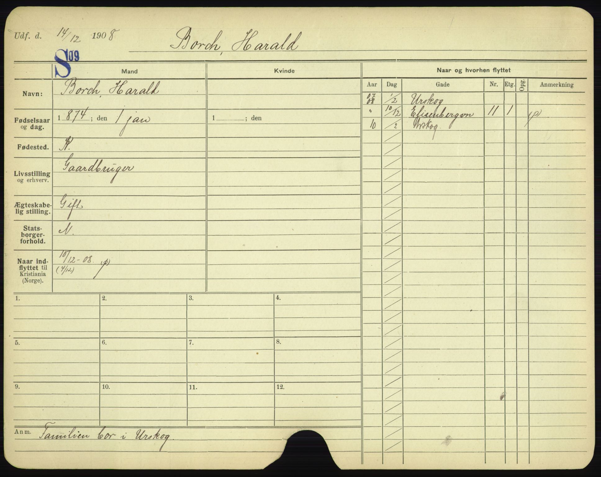 Oslo folkeregister, Registerkort, AV/SAO-A-11715/F/Fa/Fac/L0002: Menn, 1906-1914, p. 105a