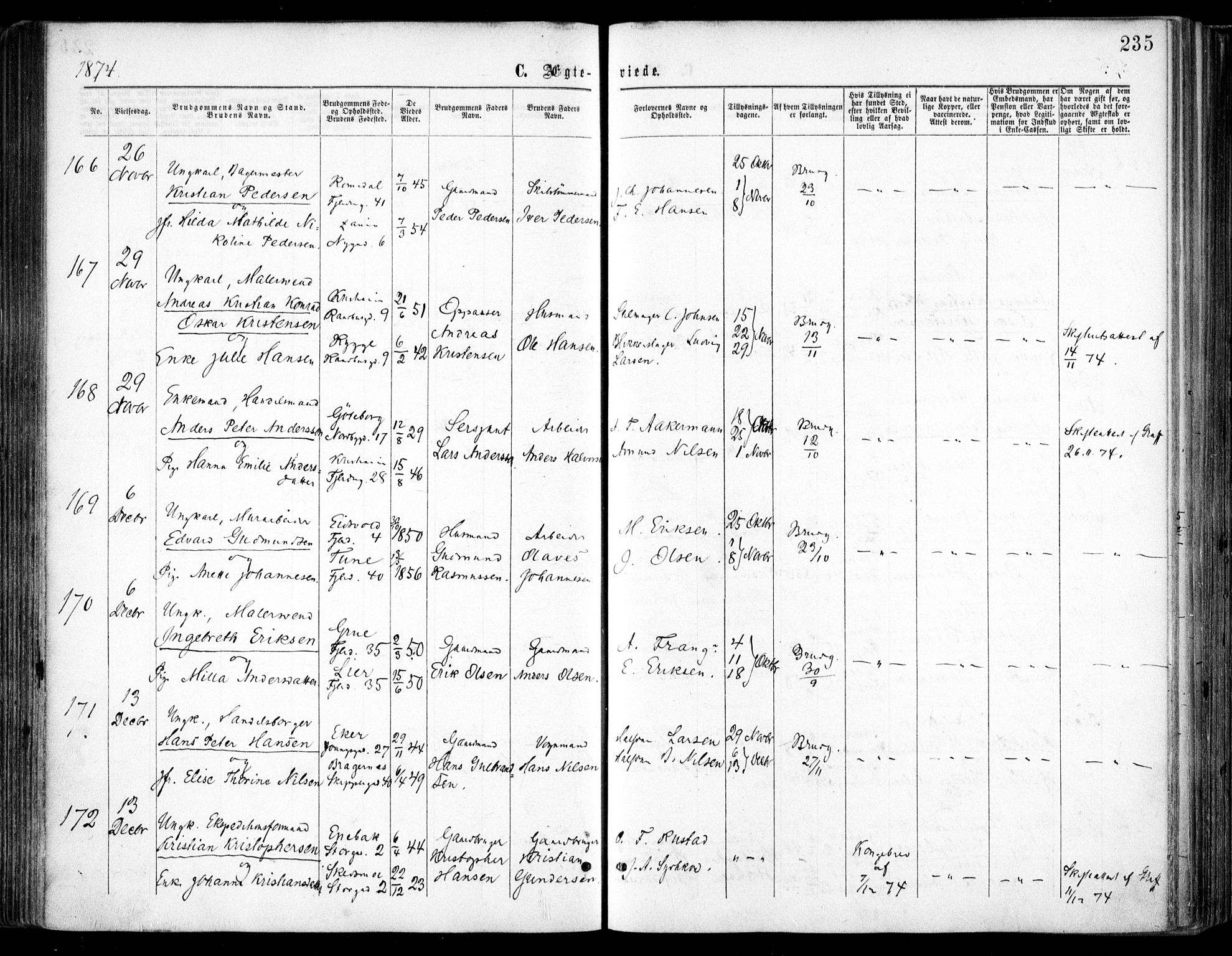 Oslo domkirke Kirkebøker, SAO/A-10752/F/Fa/L0021: Parish register (official) no. 21, 1865-1884, p. 235