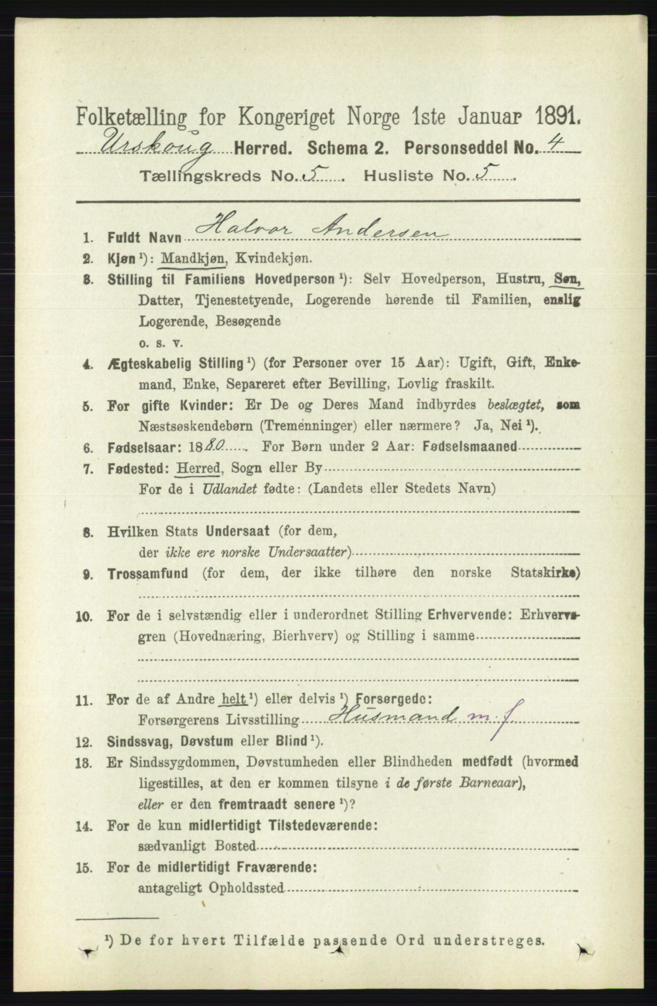 RA, 1891 census for 0224 Aurskog, 1891, p. 2092