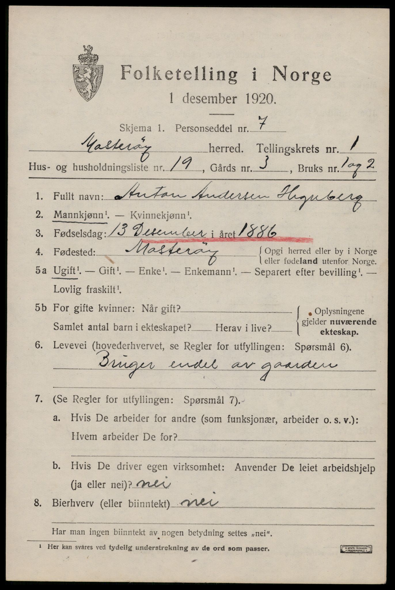 SAST, 1920 census for Mosterøy, 1920, p. 744