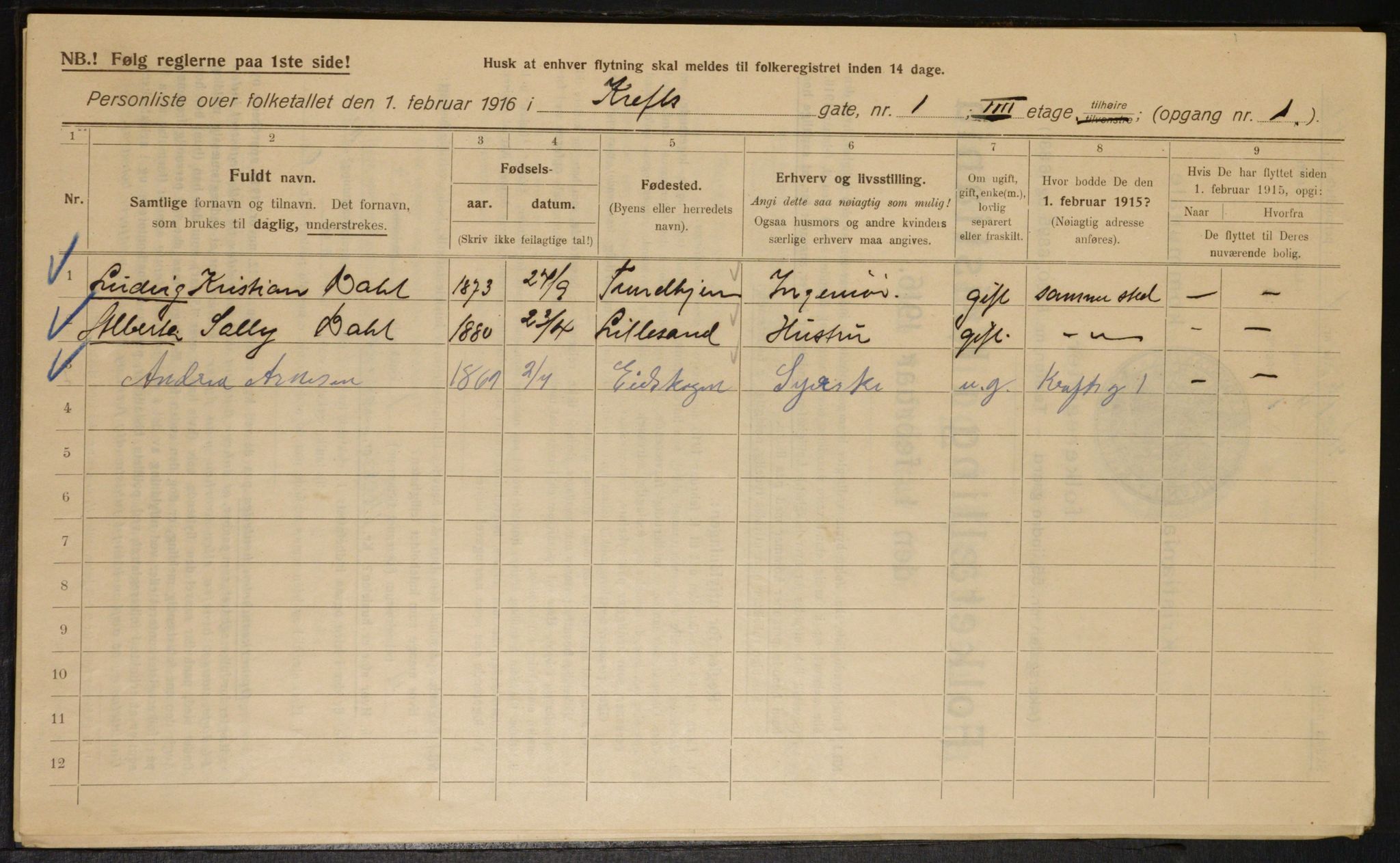 OBA, Municipal Census 1916 for Kristiania, 1916, p. 55057