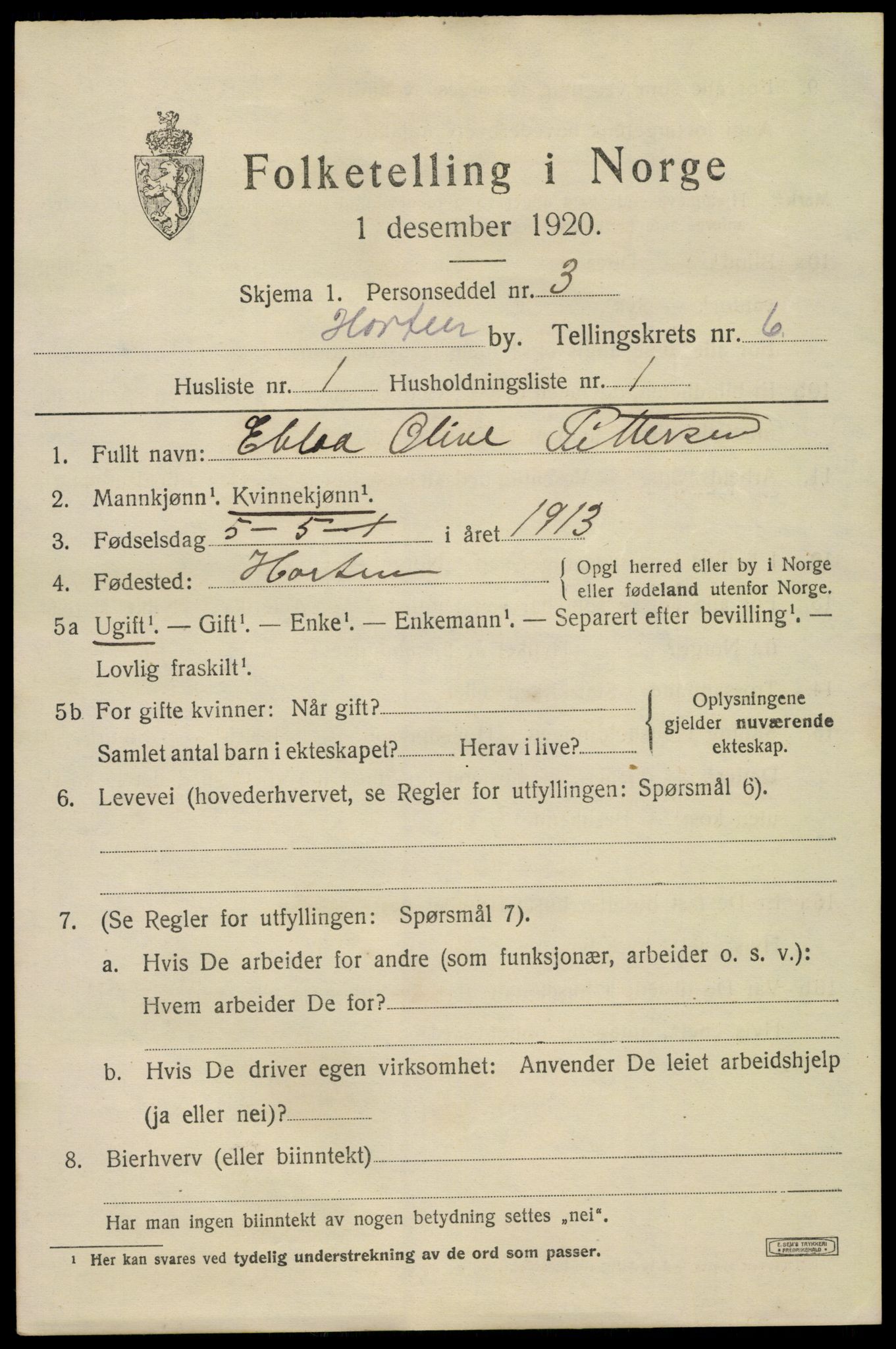 SAKO, 1920 census for Horten, 1920, p. 22263