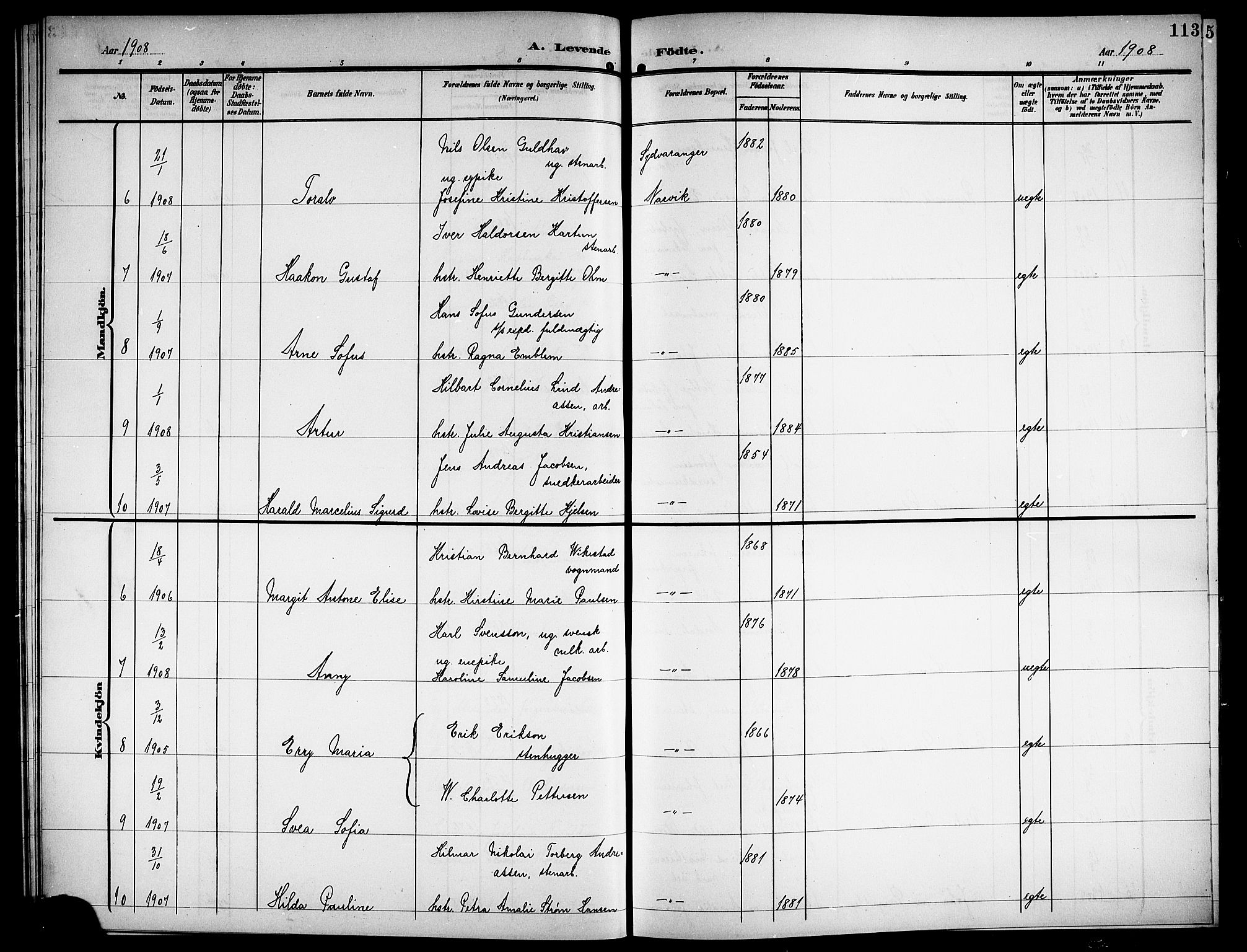 Ministerialprotokoller, klokkerbøker og fødselsregistre - Nordland, SAT/A-1459/871/L1012: Parish register (copy) no. 871C01, 1902-1909, p. 113