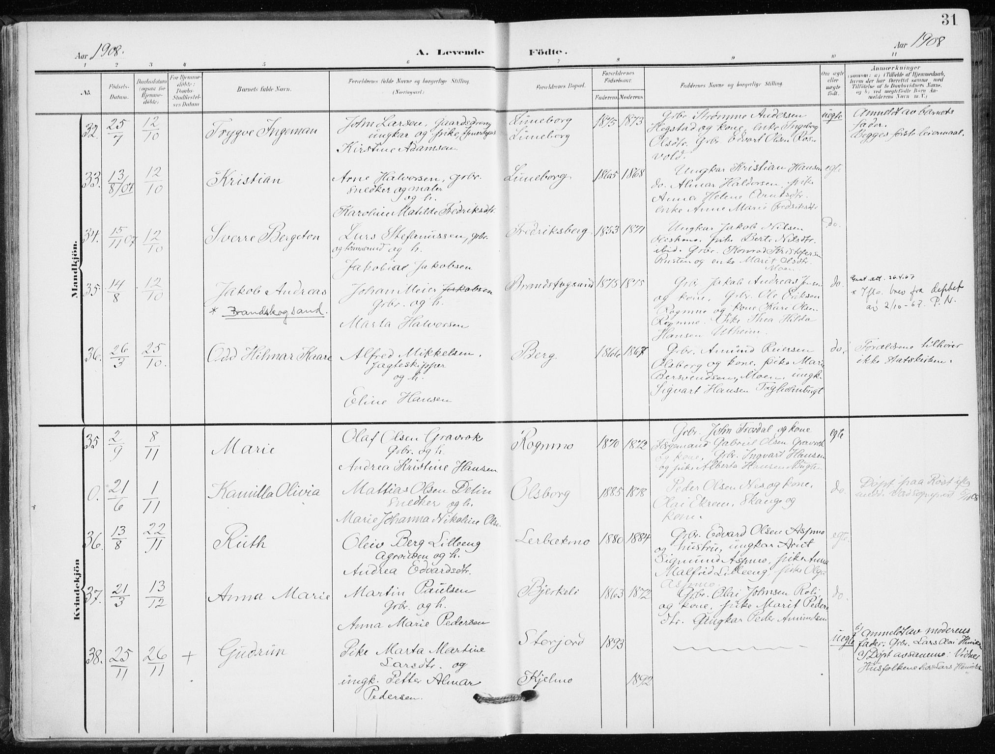 Målselv sokneprestembete, AV/SATØ-S-1311/G/Ga/Gaa/L0011kirke: Parish register (official) no. 11, 1904-1918, p. 31