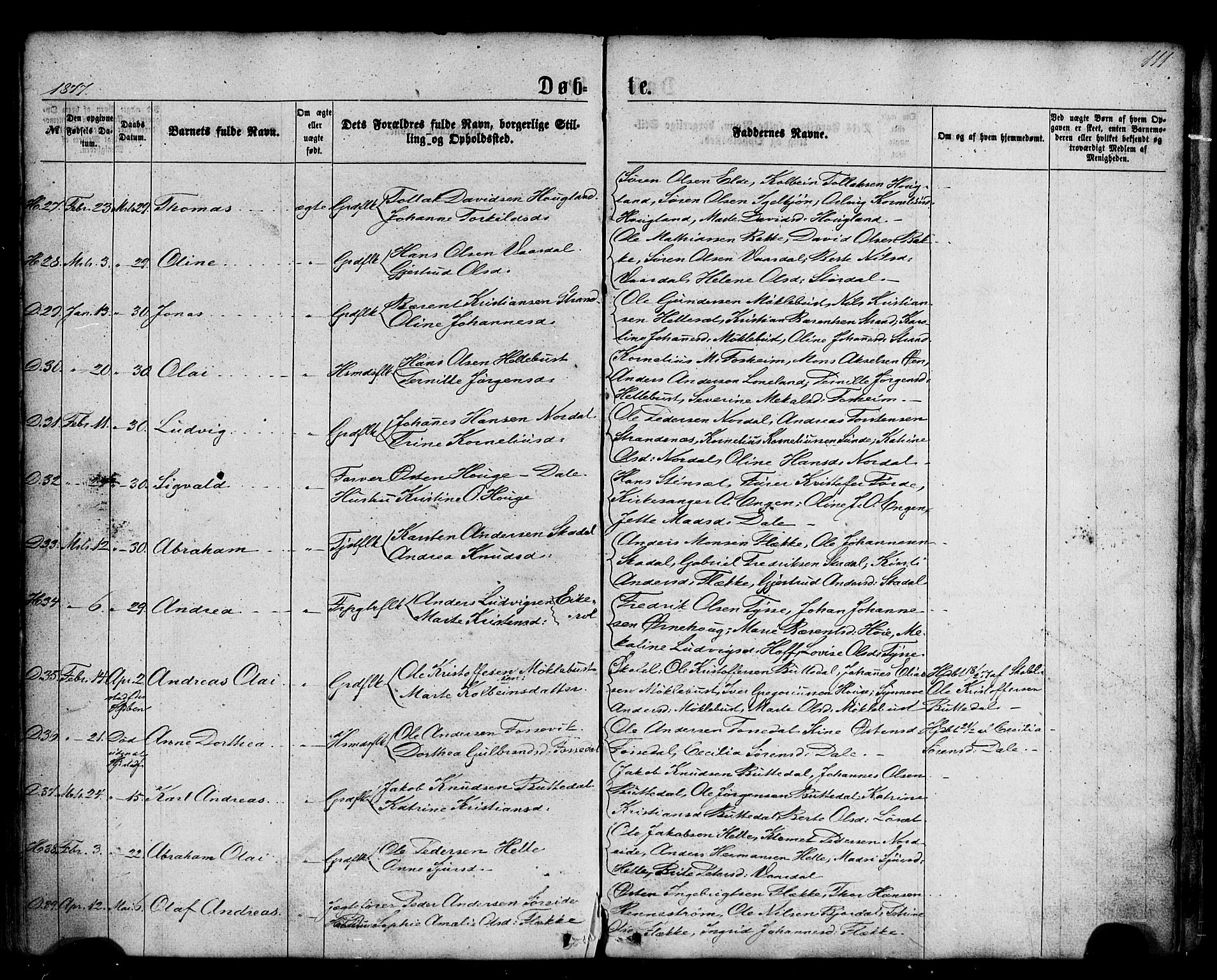 Fjaler sokneprestembete, AV/SAB-A-79801/H/Haa/Haaa/L0007: Parish register (official) no. A 7, 1862-1881, p. 111