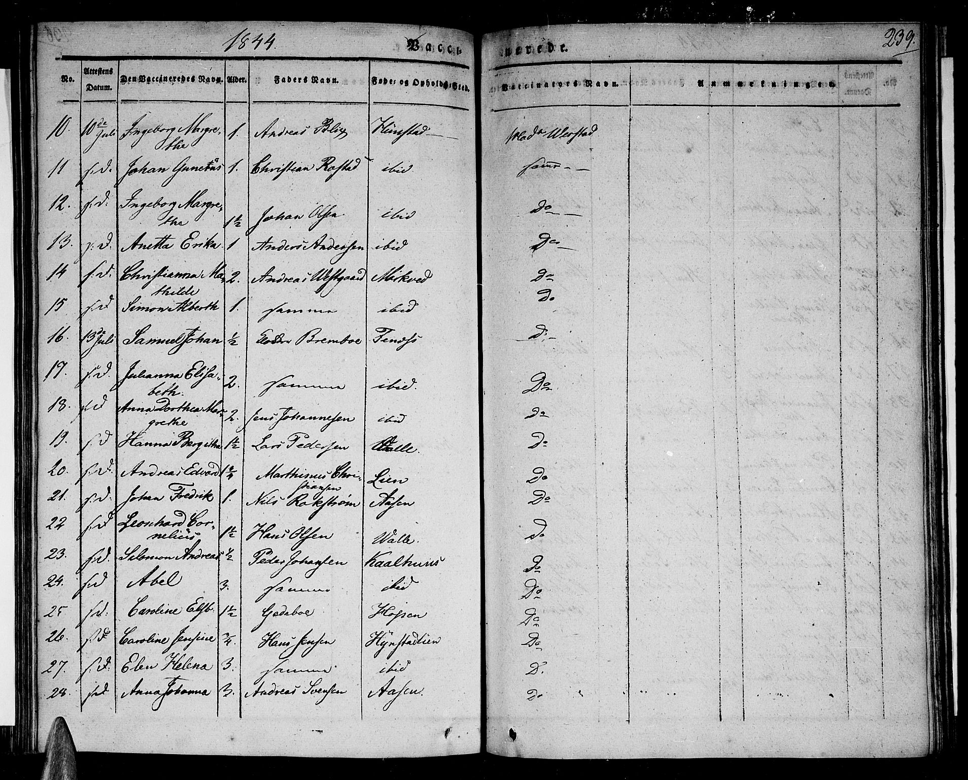 Ministerialprotokoller, klokkerbøker og fødselsregistre - Nordland, AV/SAT-A-1459/801/L0006: Parish register (official) no. 801A06, 1834-1845, p. 239