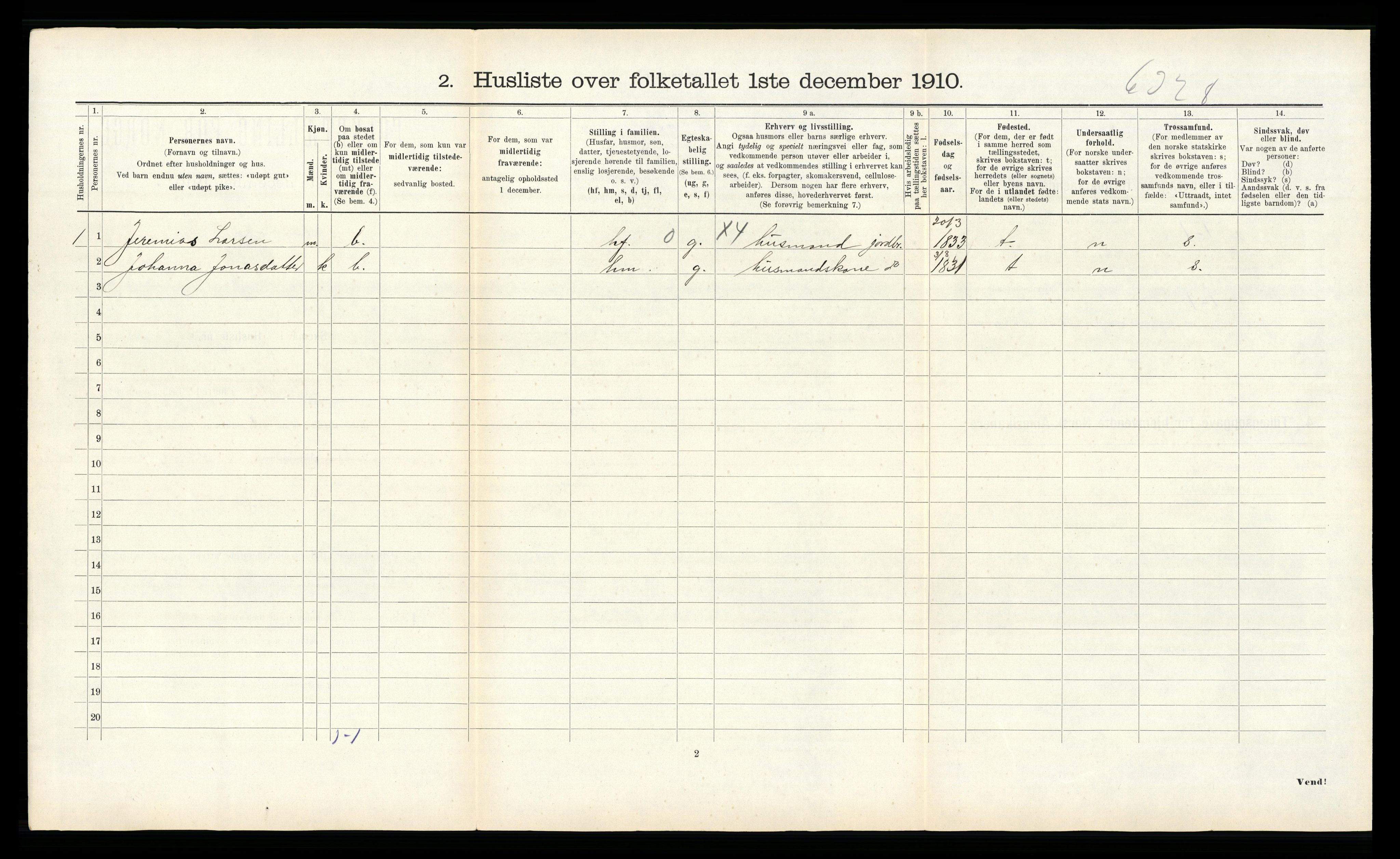 RA, 1910 census for Vikna, 1910, p. 438