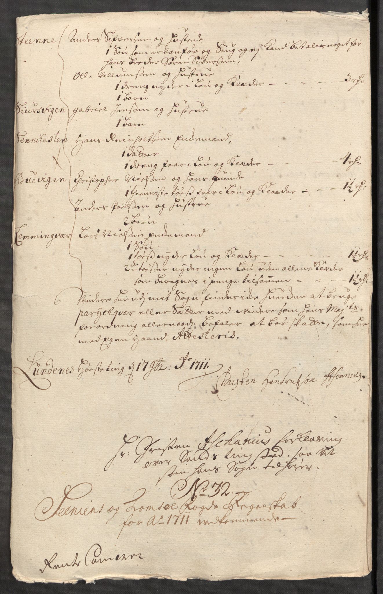 Rentekammeret inntil 1814, Reviderte regnskaper, Fogderegnskap, AV/RA-EA-4092/R68/L4758: Fogderegnskap Senja og Troms, 1711-1712, p. 232