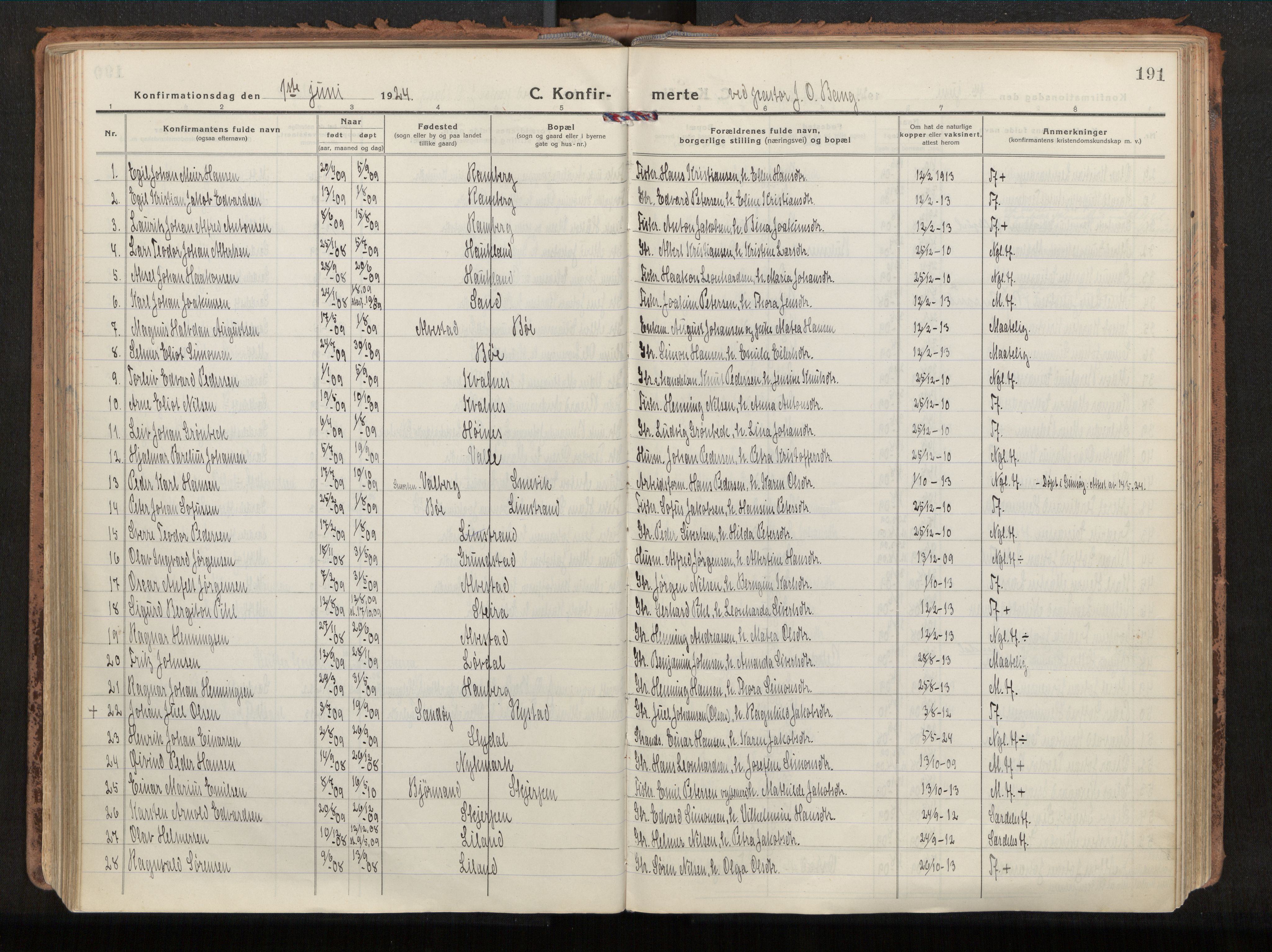 Ministerialprotokoller, klokkerbøker og fødselsregistre - Nordland, SAT/A-1459/880/L1136: Parish register (official) no. 880A10, 1919-1927, p. 191