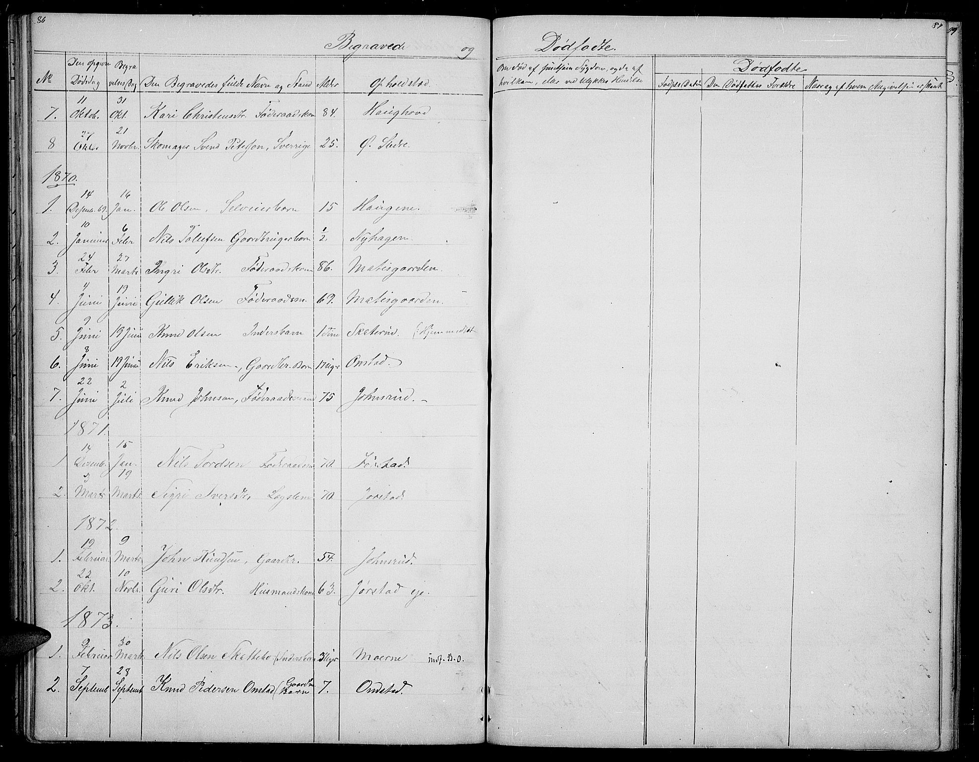 Øystre Slidre prestekontor, SAH/PREST-138/H/Ha/Hab/L0002: Parish register (copy) no. 2, 1866-1886, p. 86-87